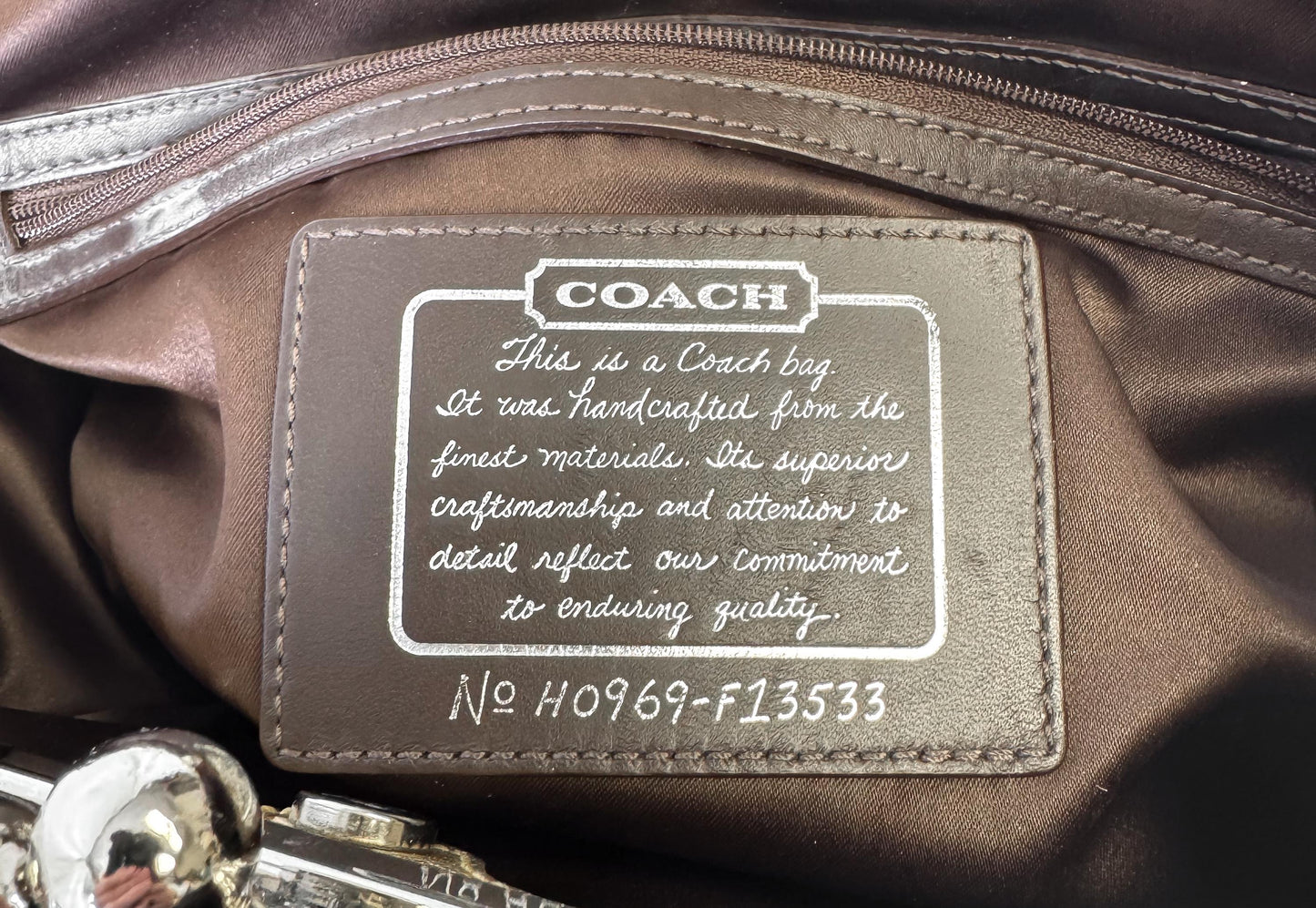 Y2K Coach Signature Kiss Lock Beige Brown Stripe Jacquard Metallic Gold Trim Shoulder Tote Bag, Style 13533