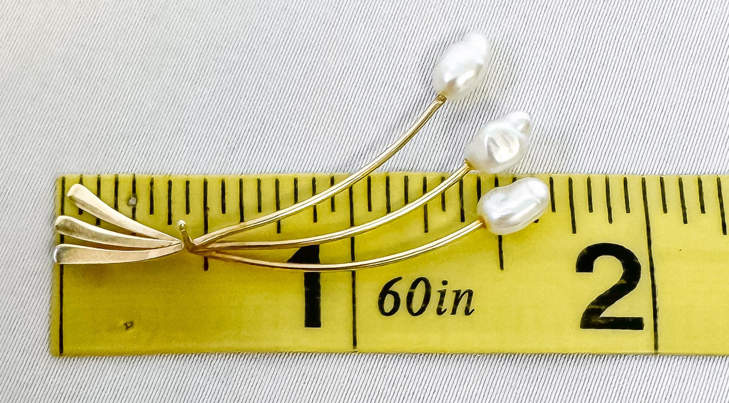 Vintage 14K Freshwater Pearl Rod Dangle Stud Earrings, Unique Simple Dainty Bridal Coastal Earrings