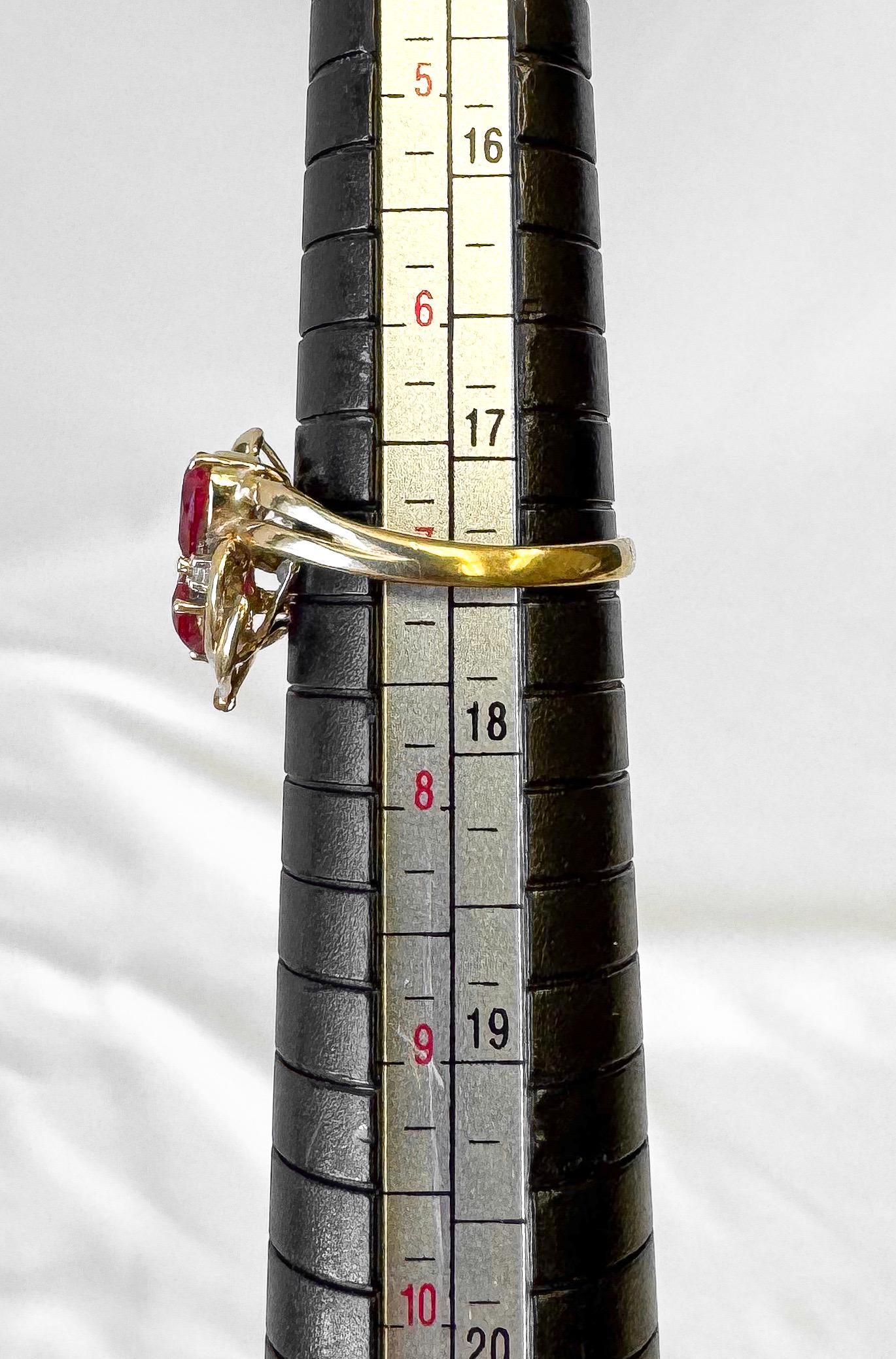 Vintage 10K Yellow Gold Ruby Diamond Accent Double Heart Ring, Size 7