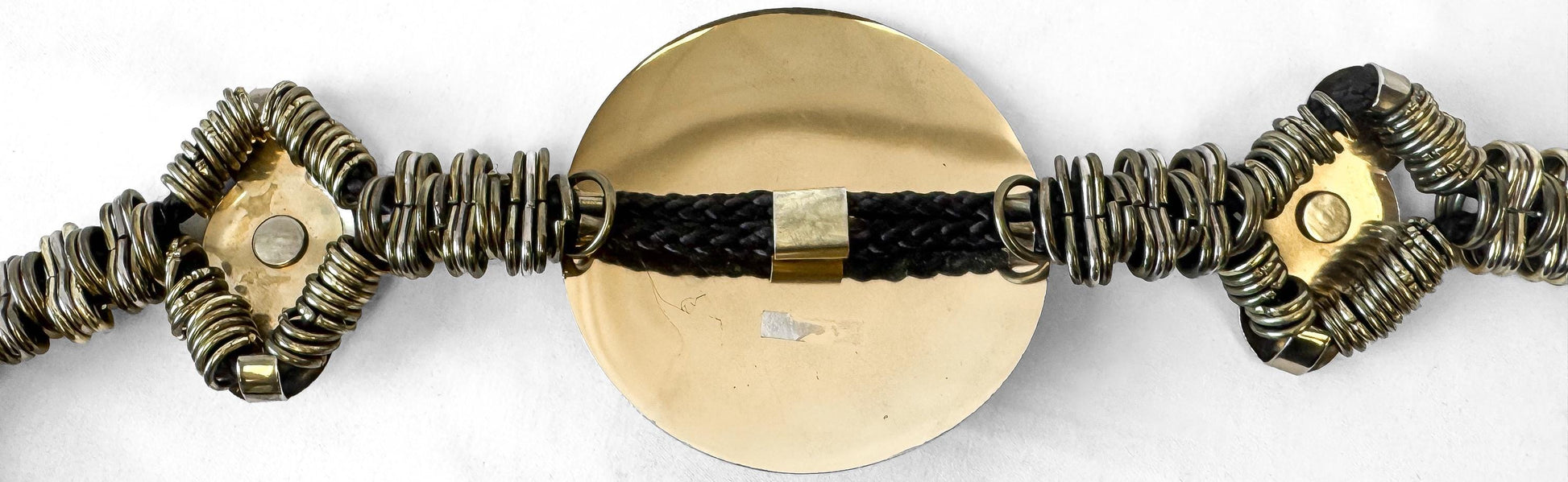 Vintage Metal Gold Silver Chainmail Large Round Mirrored Boho Brutalist Style Belt