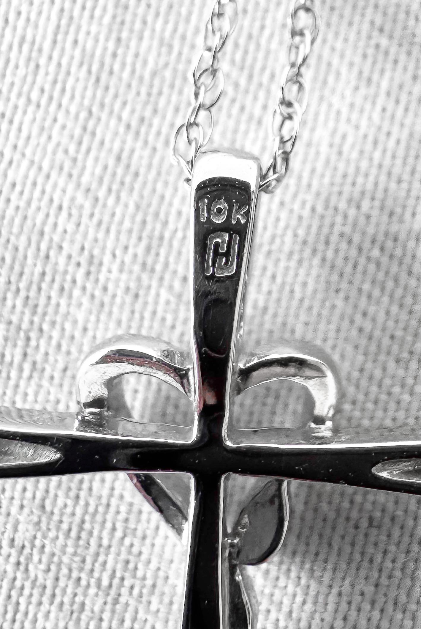 10K White Gold Diamond Accent Cross Asymmetrical Heart 18.5 Inch Pendant Necklace