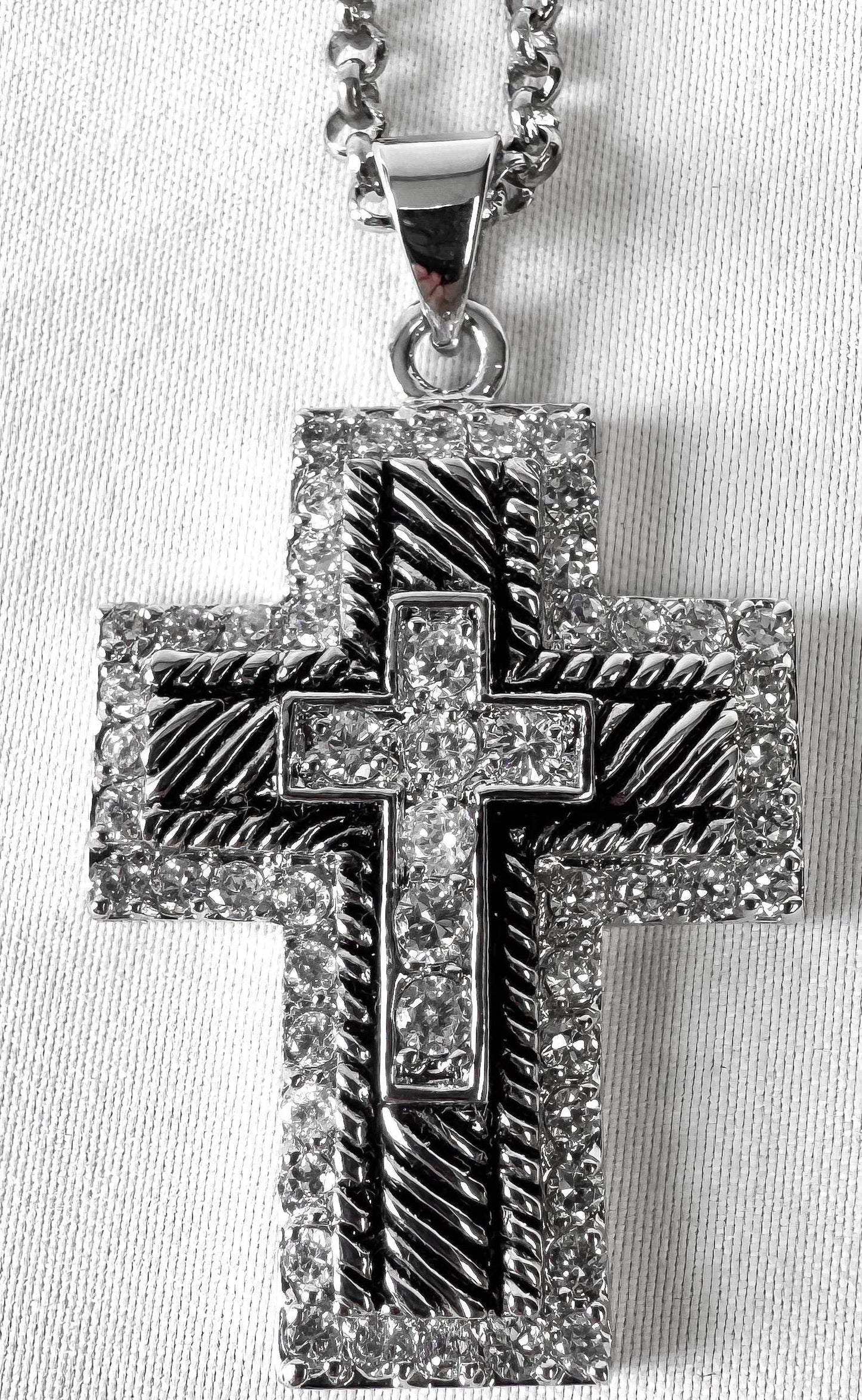 Montana Silversmiths Etched Rhinestone Large Cross Necklace, Western Emo Goth Statement Necklace