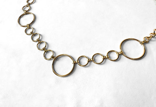 Vintage Style Circular Gold Tone Metal Adjustable Chain Link Belt