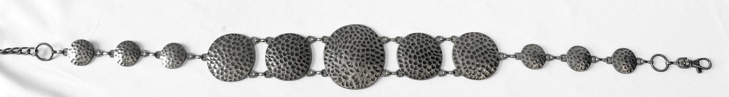 Vintage Silver Gray Tone Circular Hammered Textured Adjustable Chain Link Belt