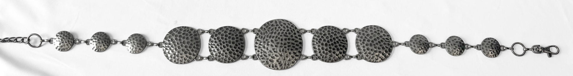 Vintage Silver Gray Tone Circular Hammered Textured Adjustable Chain Link Belt