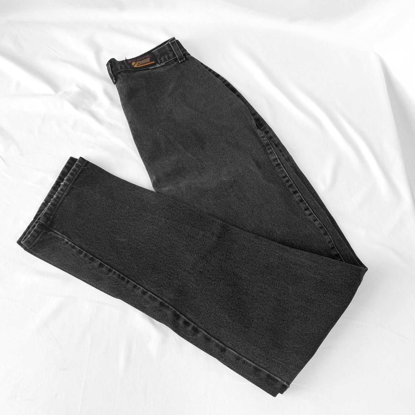 90s Rockies Faded Black Pocketless Pleated Front High Rise Tapered Cotton Denim Jeans, Women's Sz. 28" x 37", Western Country Style Jeans