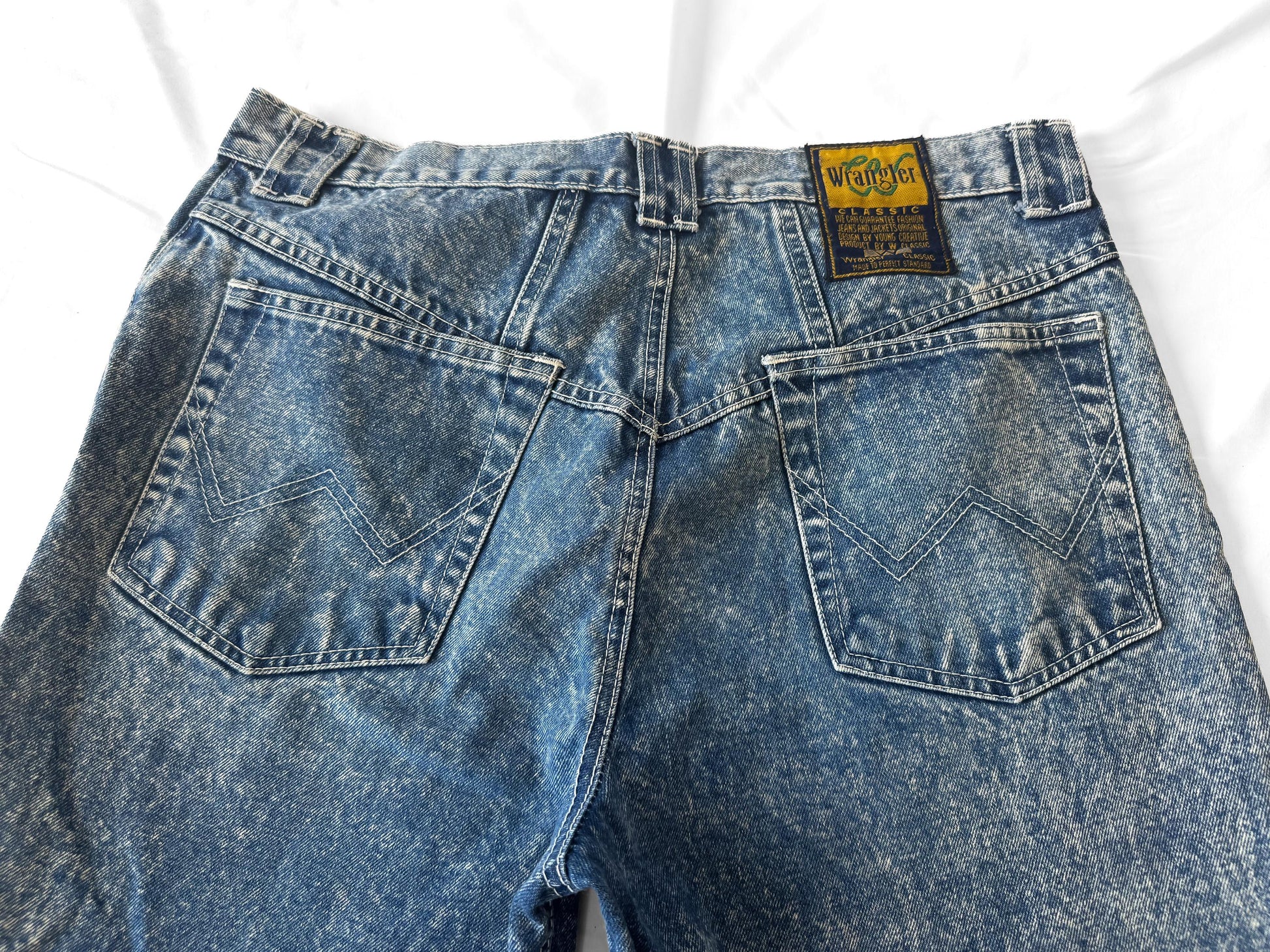 90s Wrangler Medium Acid Wash Men's Tapered Leg Jeans, Men's Sz. 36" x 32", Rare Vintage Western Jeans