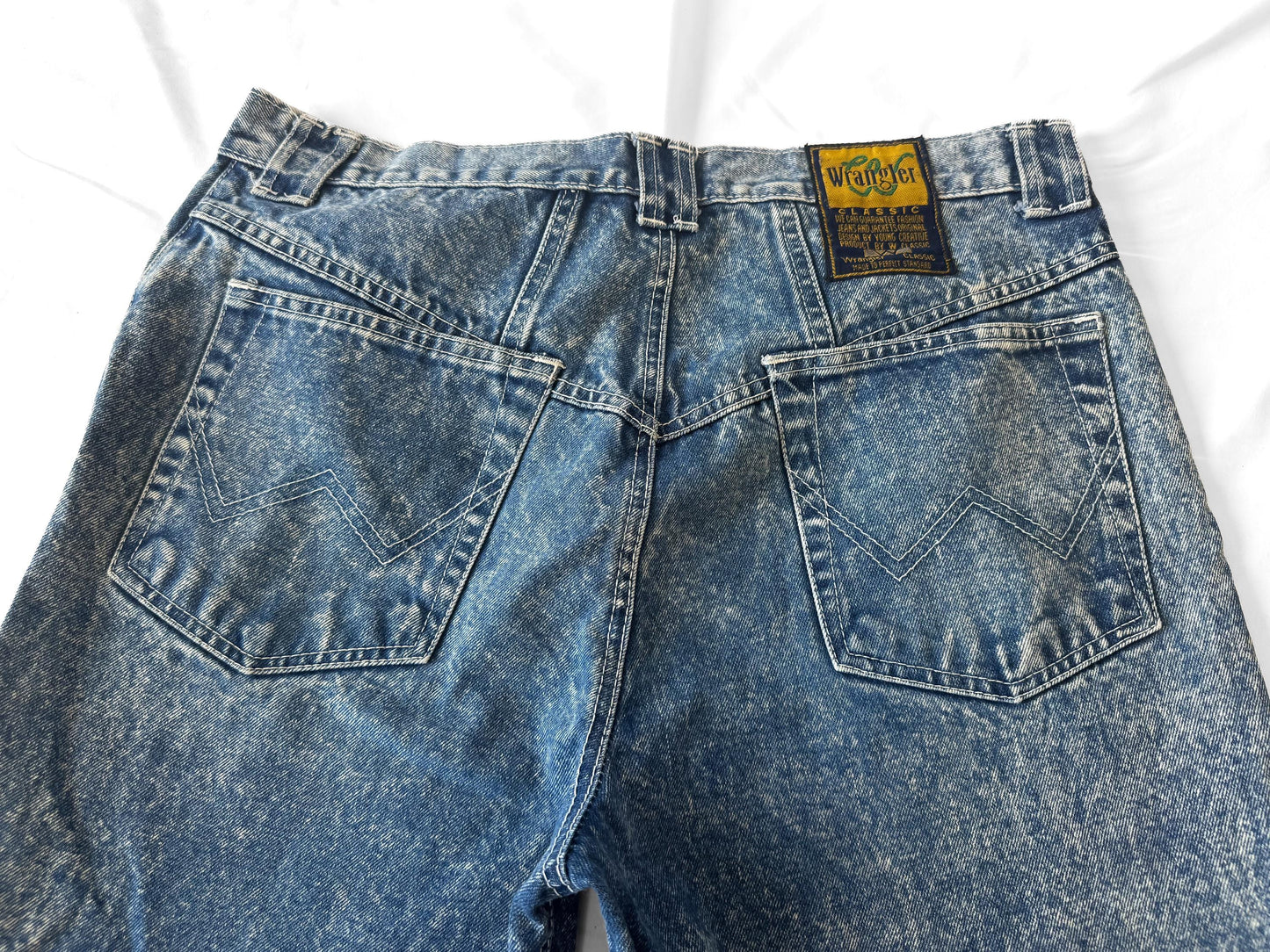 90s Wrangler Medium Acid Wash Men's Tapered Leg Jeans, Men's Sz. 36" x 32", Rare Vintage Western Jeans