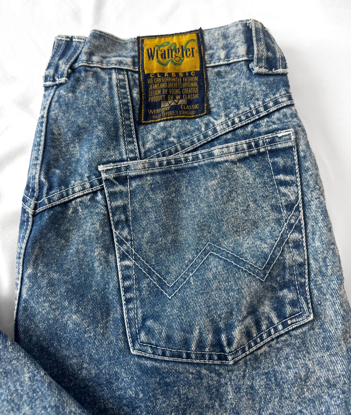 90s Wrangler Medium Acid Wash Men's Tapered Leg Jeans, Men's Sz. 36" x 32", Rare Vintage Western Jeans