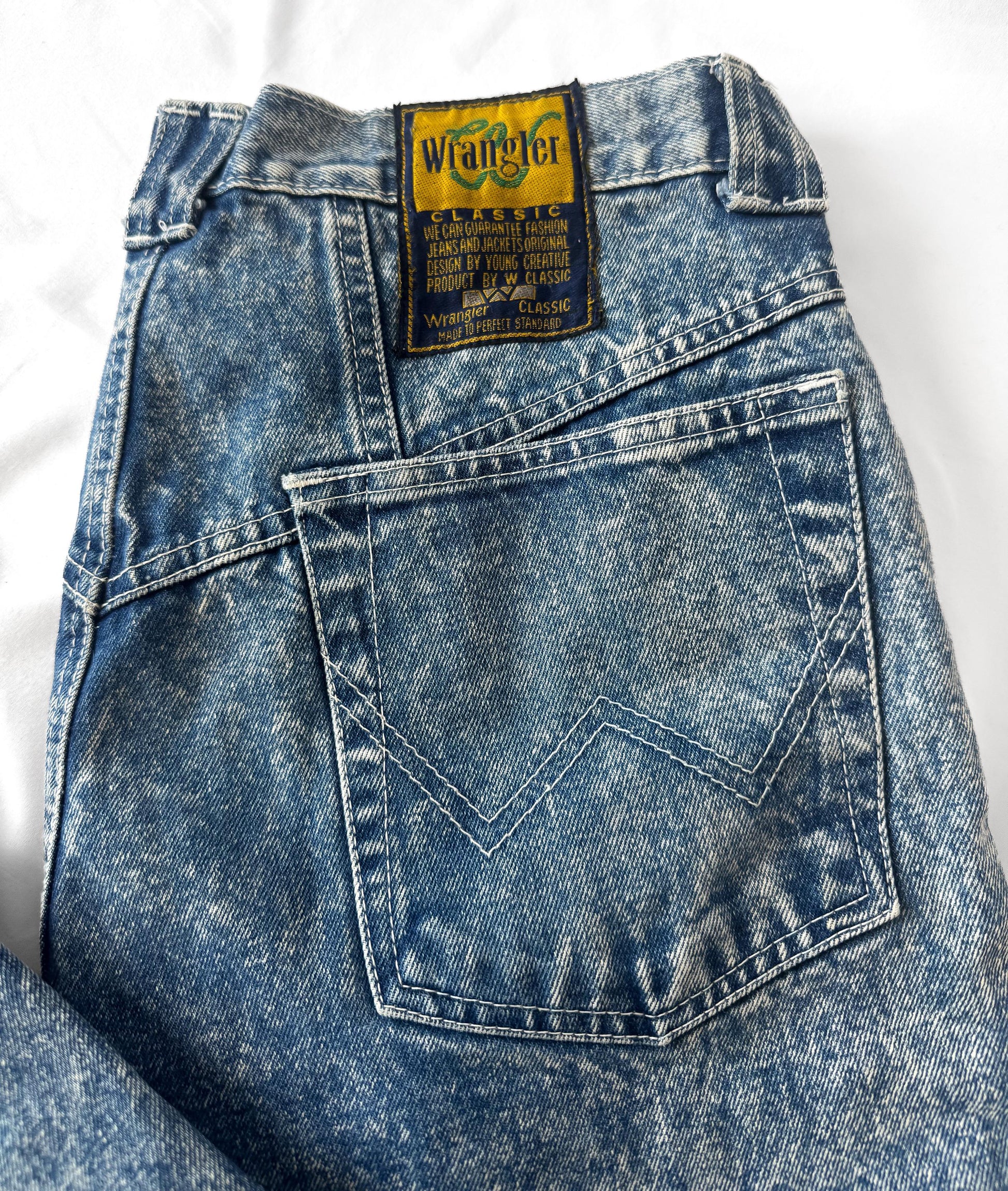 90s Wrangler Medium Acid Wash Men's Tapered Leg Jeans, Men's Sz. 36" x 32", Rare Vintage Western Jeans