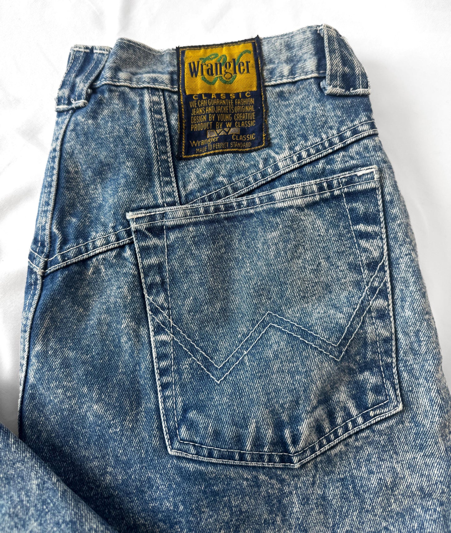 90s Wrangler Medium Acid Wash Men's Tapered Leg Jeans, Men's Sz. 36" x 32", Rare Vintage Western Jeans