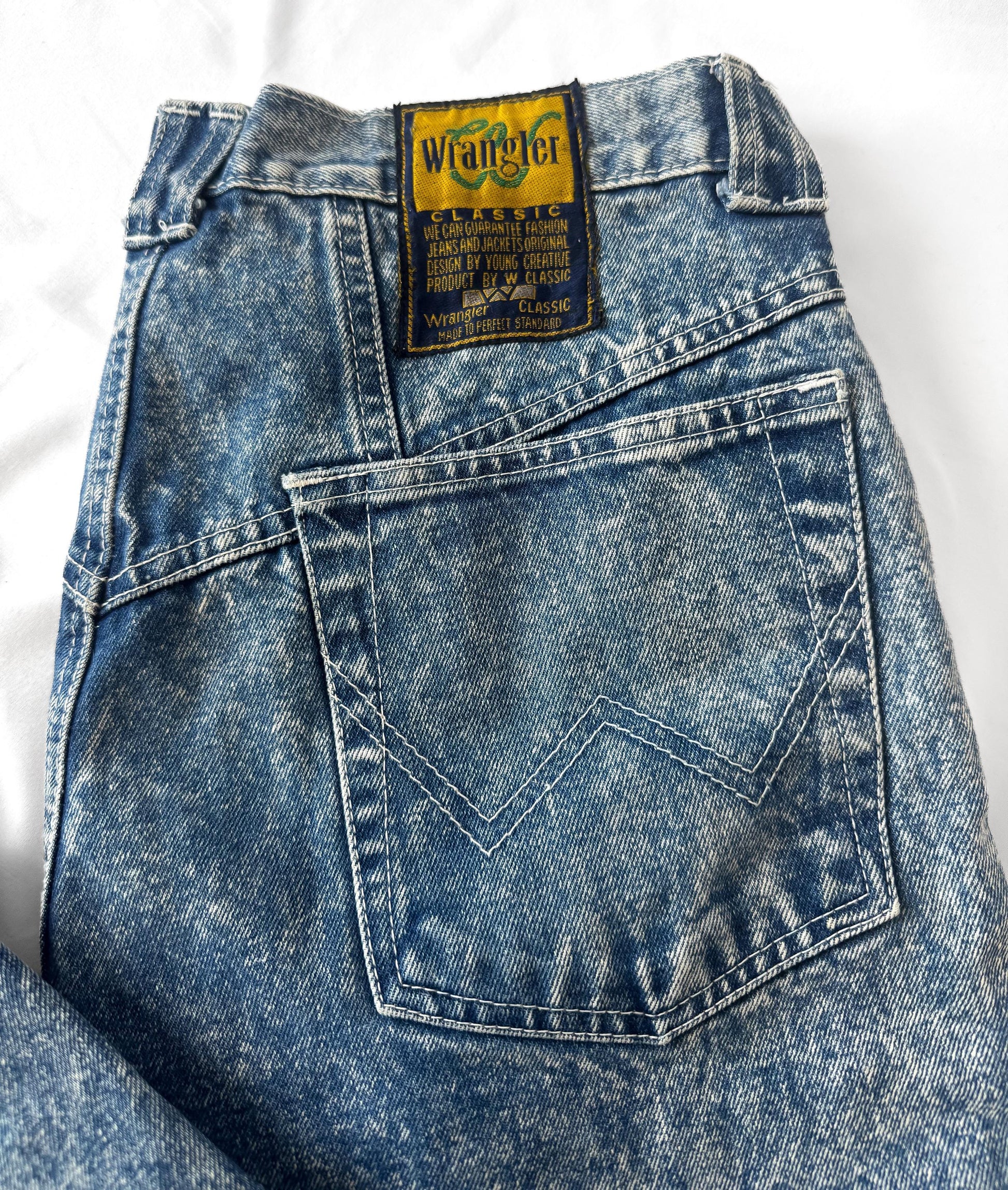 90s Wrangler Medium Acid Wash Men's Tapered Leg Jeans, Men's Sz. 36" x 32", Rare Vintage Western Jeans