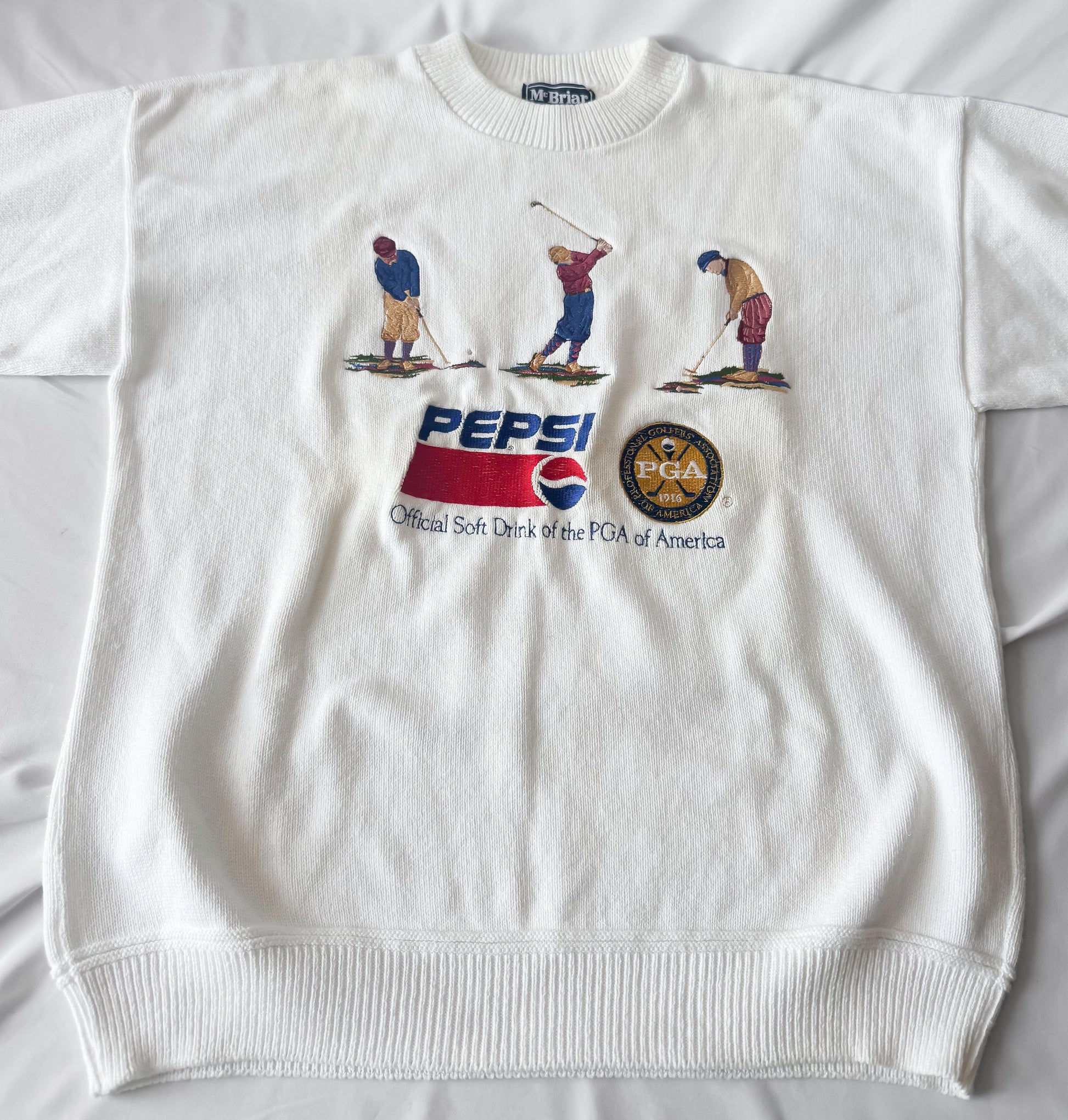 90s Pepsi PGA Golf White Embroidered Knit Crewneck Sweater, Men's Sz. L