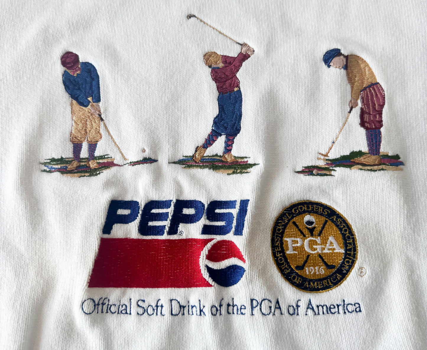 90s Pepsi PGA Golf White Embroidered Knit Crewneck Sweater, Men's Sz. L