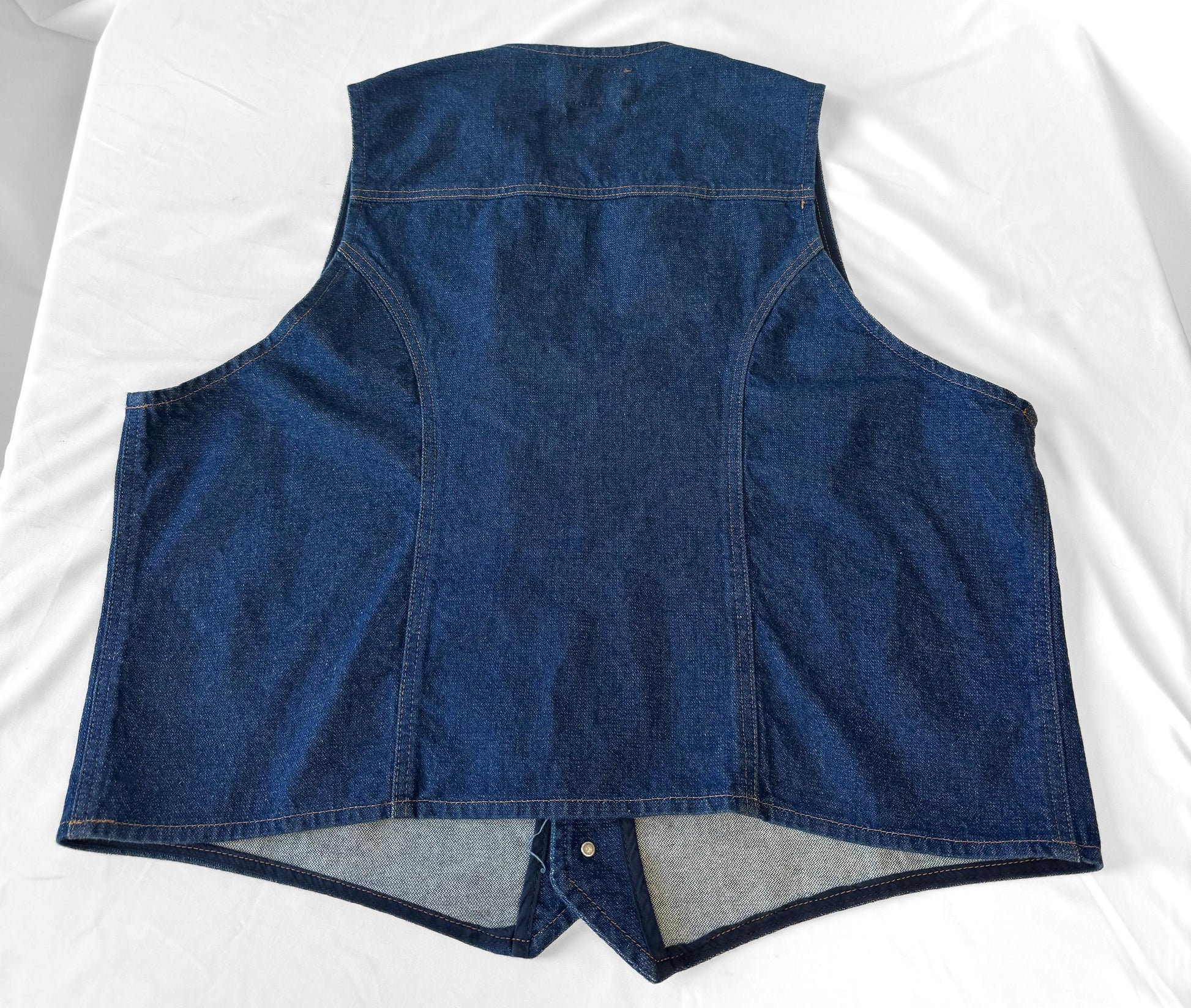 Vintage Wrangler Dark Wash W Stitch Cotton Denim Vest, Men's Sz. XXL, Western Festival Rodeo Unisex Vest