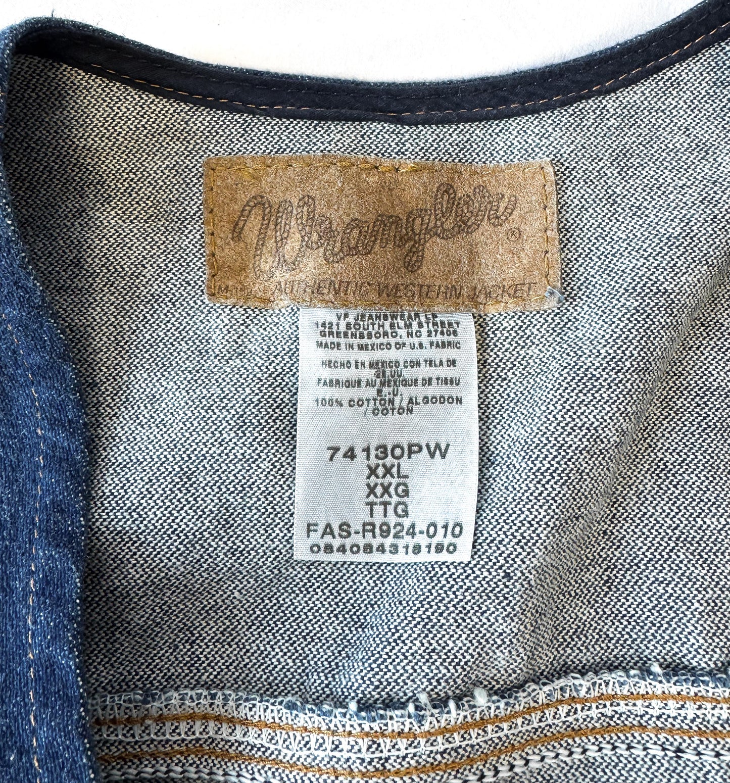 Vintage Wrangler Dark Wash W Stitch Cotton Denim Vest, Men's Sz. XXL, Western Festival Rodeo Unisex Vest