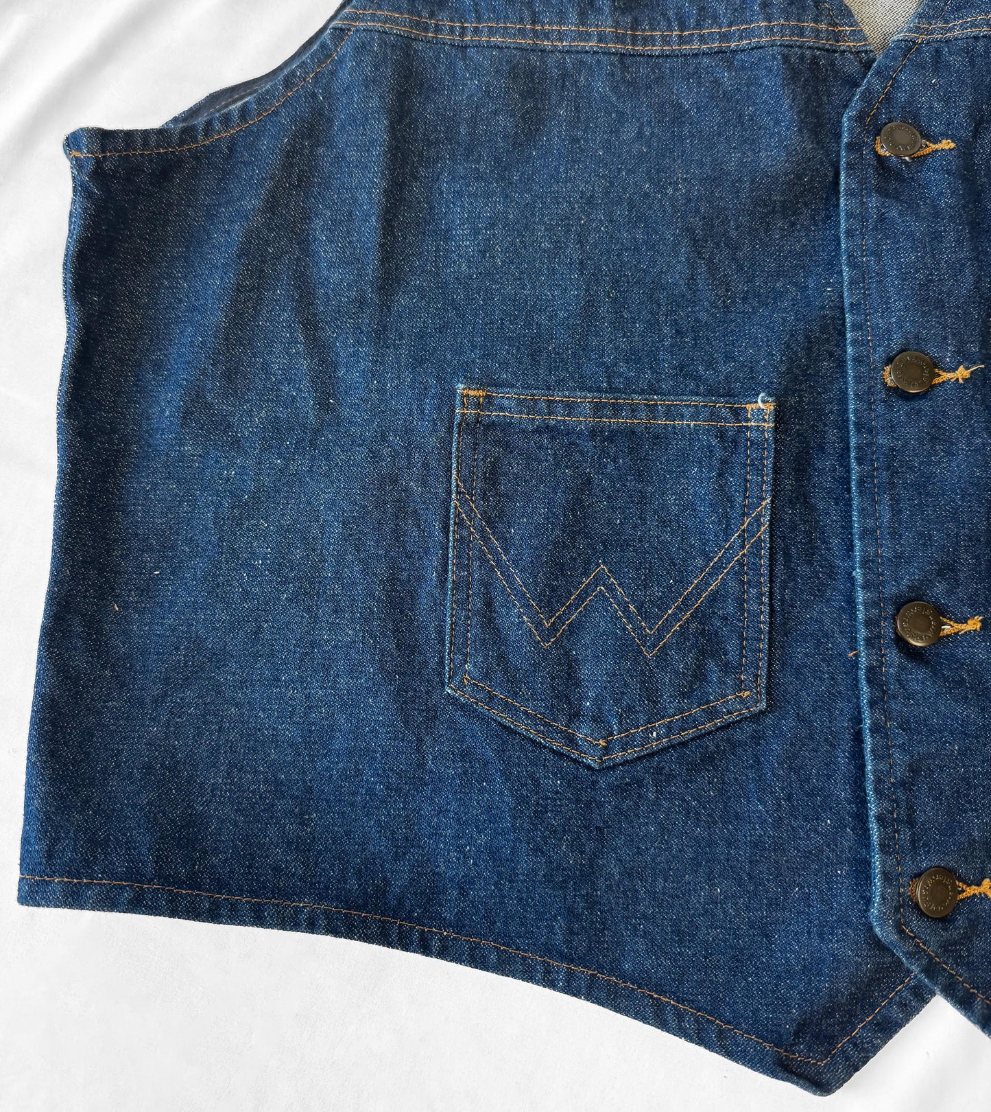 Vintage Wrangler Dark Wash W Stitch Cotton Denim Vest, Men's Sz. XXL, Western Festival Rodeo Unisex Vest