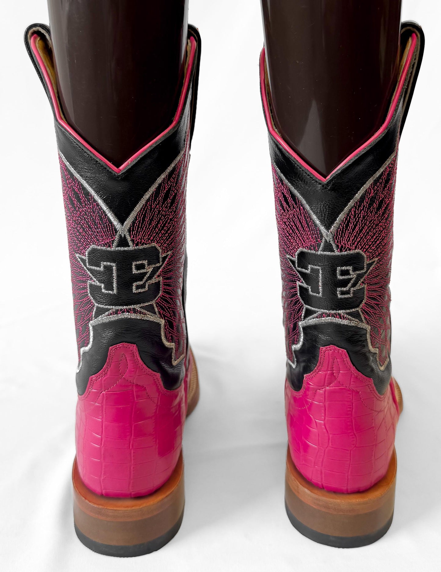 Deadstock Cinch Edge Hot Pink Fuchsia Black Leather Cowboy Boots, Women's Sz. 7B, Vintage Unique Statement Western Festival Cowgirl Boot