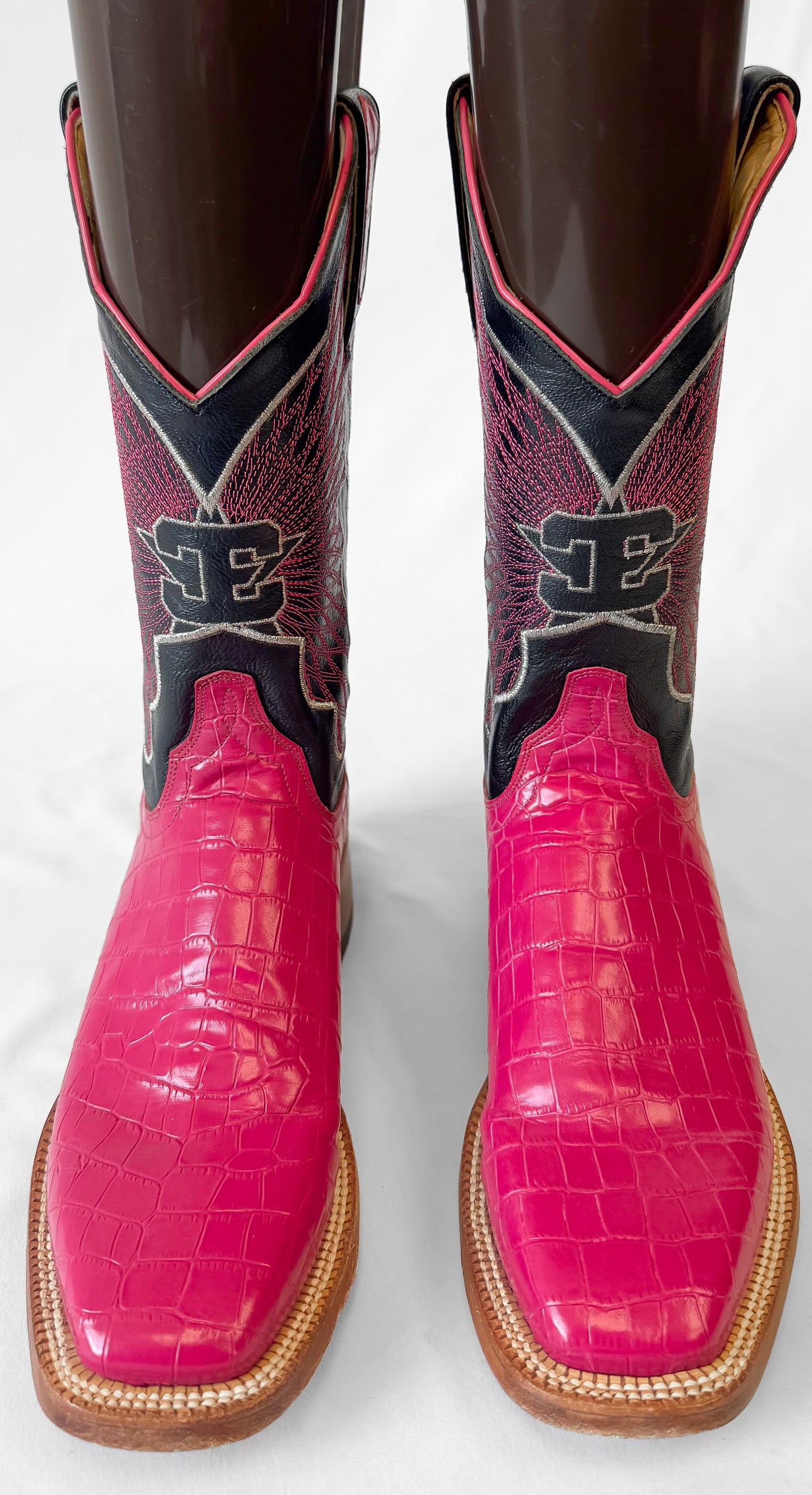 Deadstock Cinch Edge Hot Pink Fuchsia Black Leather Cowboy Boots, Women's Sz. 7B, Vintage Unique Statement Western Festival Cowgirl Boot