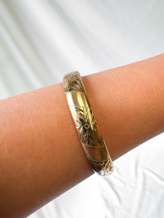 Vintage Walter E. Haguard Gold Filled Floral Etched Bangle Bracelet