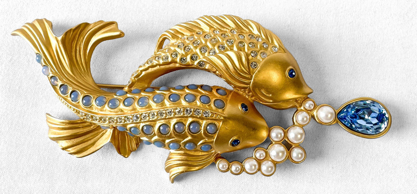 Vintage 90s Elizabeth Taylor Avon Sea Shimmer Koi Fish Brooch Pin, Rare Collectible Collectors Brooch