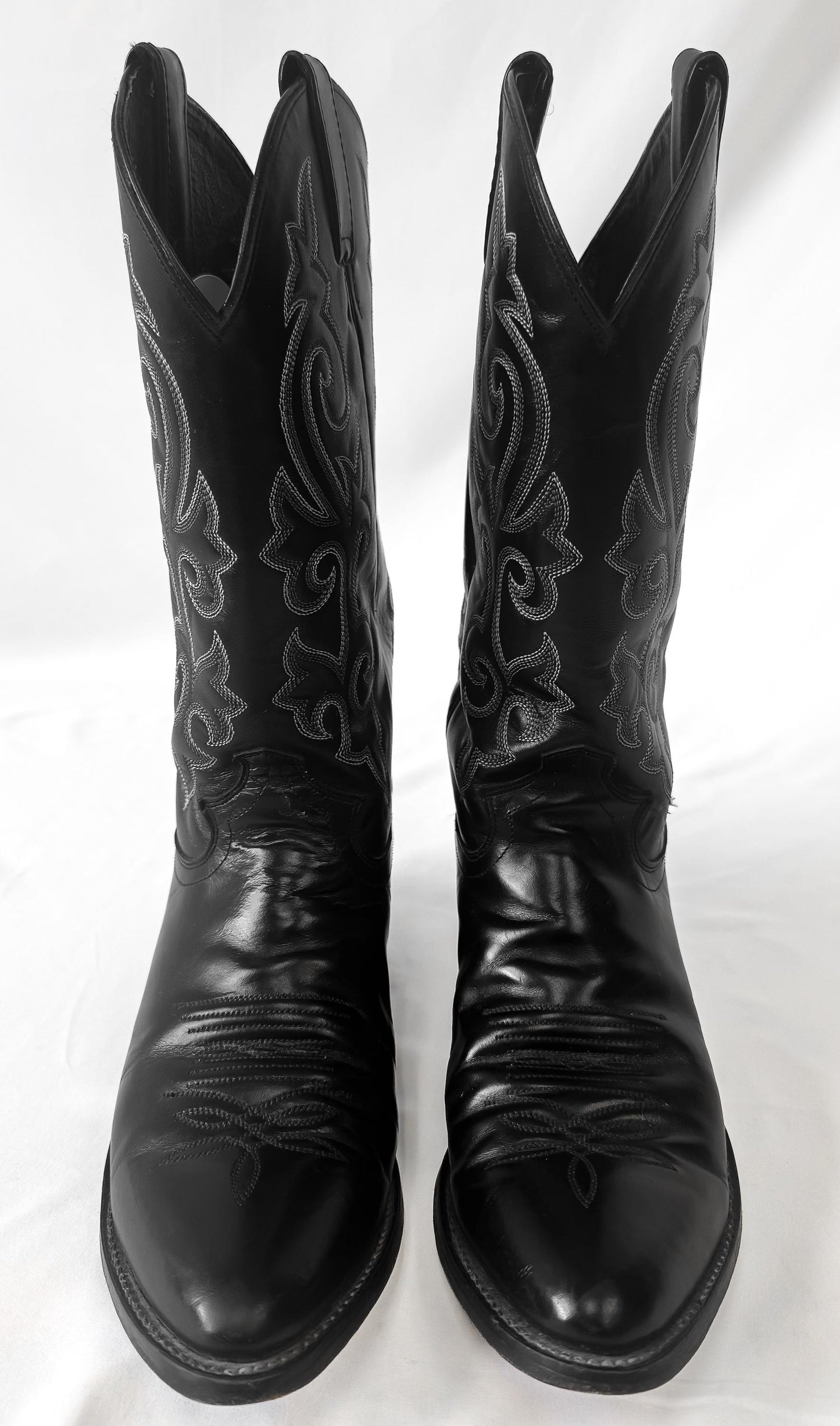 Vintage Style Justin 1409 Black London Calf Leather Cowboy Boots, Men's Sz. 10D, Western Festival Cowboy Boots