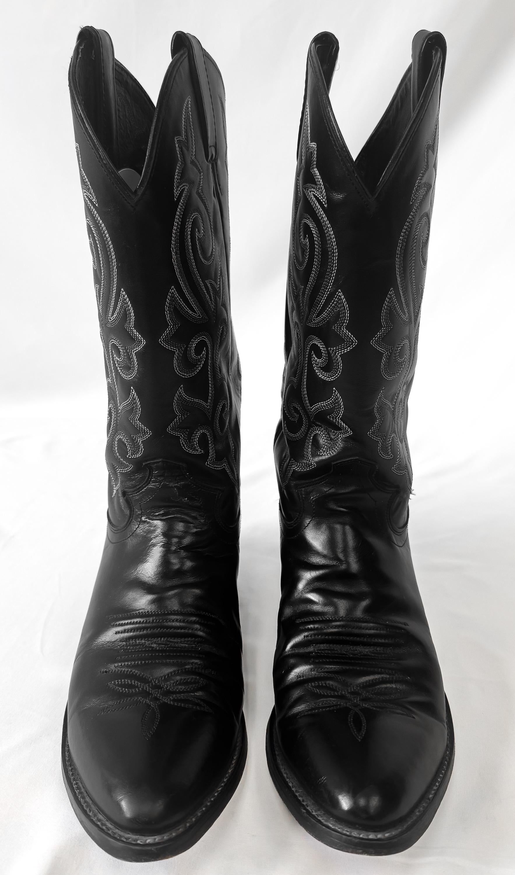 Vintage Style Justin 1409 Black London Calf Leather Cowboy Boots, Men's Sz. 10D, Western Festival Cowboy Boots