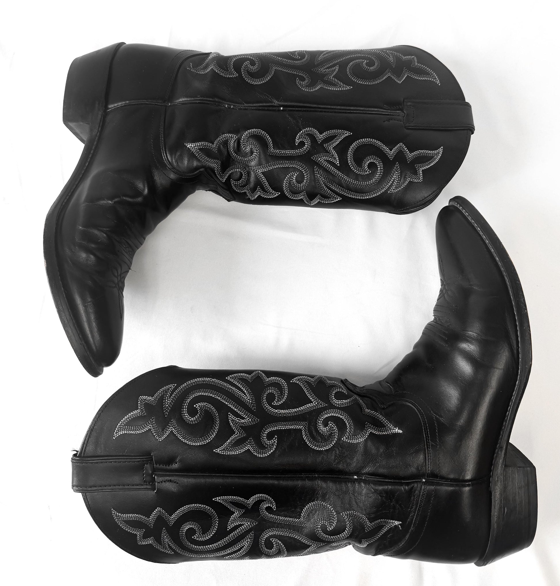 Vintage Style Justin 1409 Black London Calf Leather Cowboy Boots, Men's Sz. 10D, Western Festival Cowboy Boots