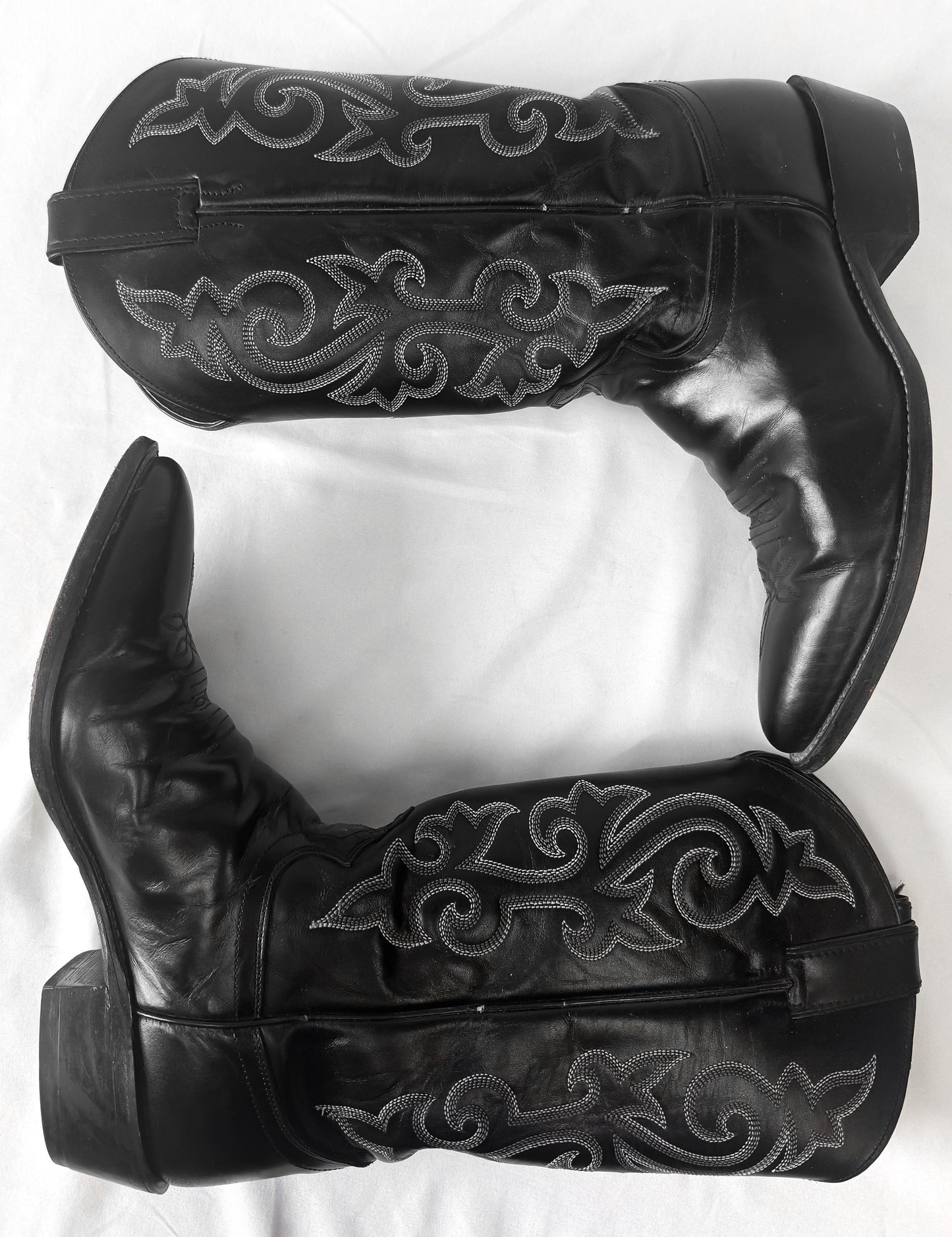 Vintage Style Justin 1409 Black London Calf Leather Cowboy Boots, Men's Sz. 10D, Western Festival Cowboy Boots