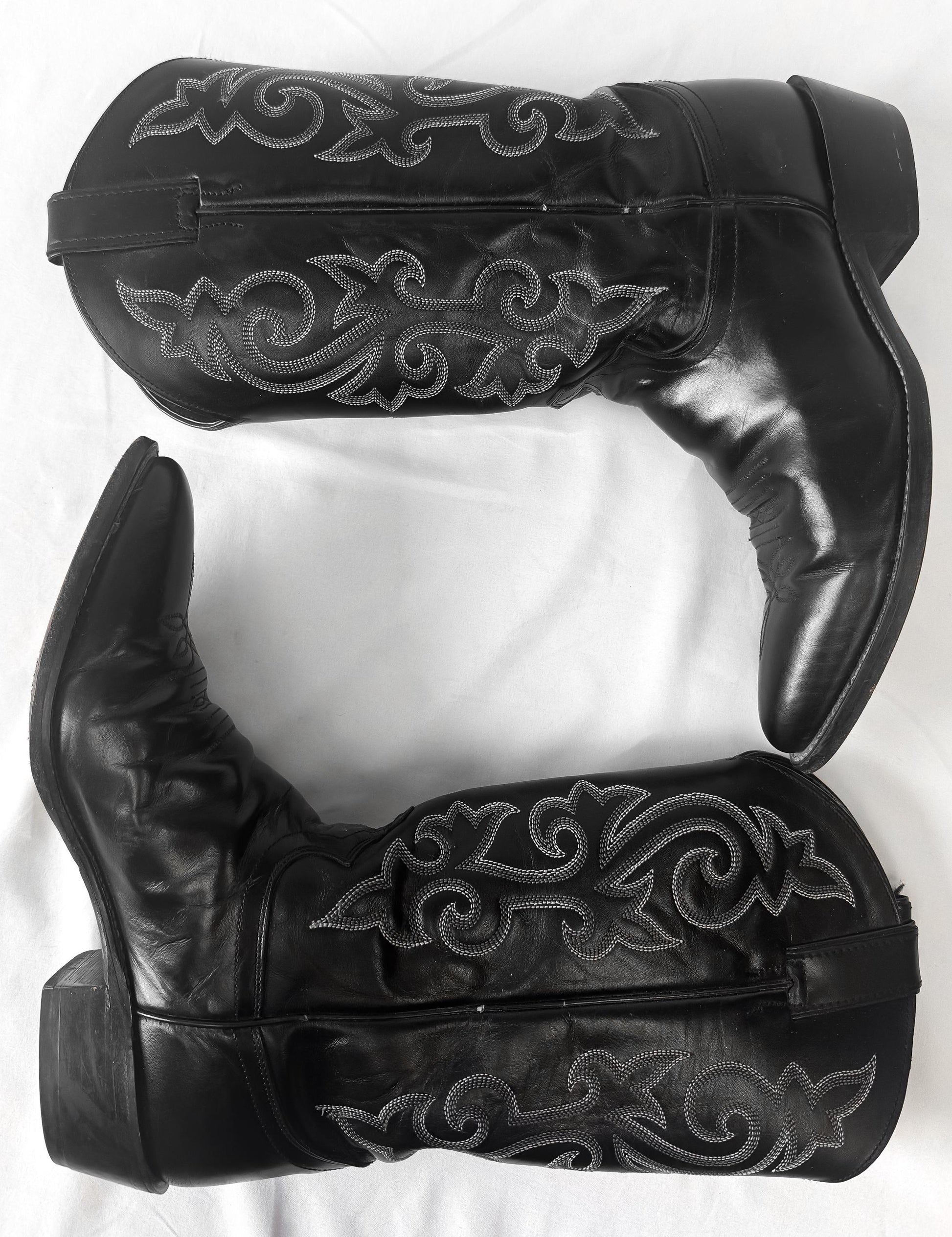 Vintage Style Justin 1409 Black London Calf Leather Cowboy Boots, Men's Sz. 10D, Western Festival Cowboy Boots