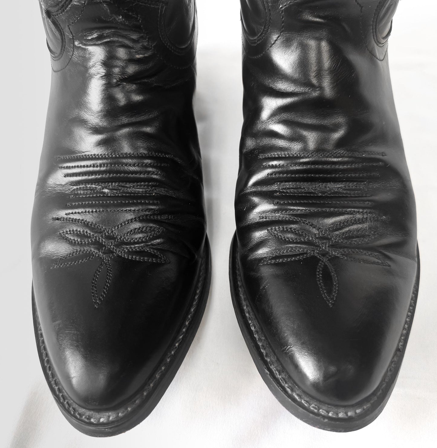 Vintage Style Justin 1409 Black London Calf Leather Cowboy Boots, Men's Sz. 10D, Western Festival Cowboy Boots