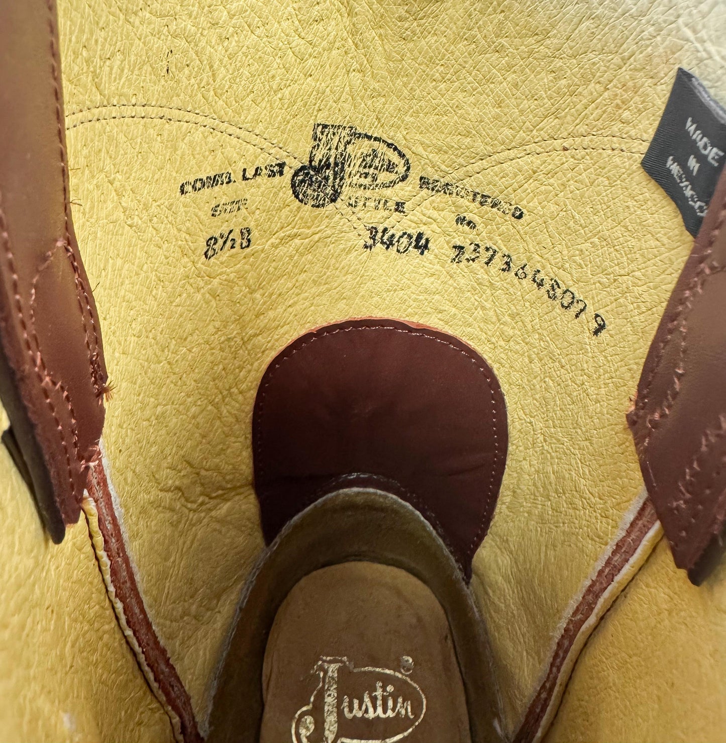 Vintage Style Justin 3404 Brown Roper Leather Cowboy Boots, Men's Sz. 8.5B, Unisex Western Festival Boots