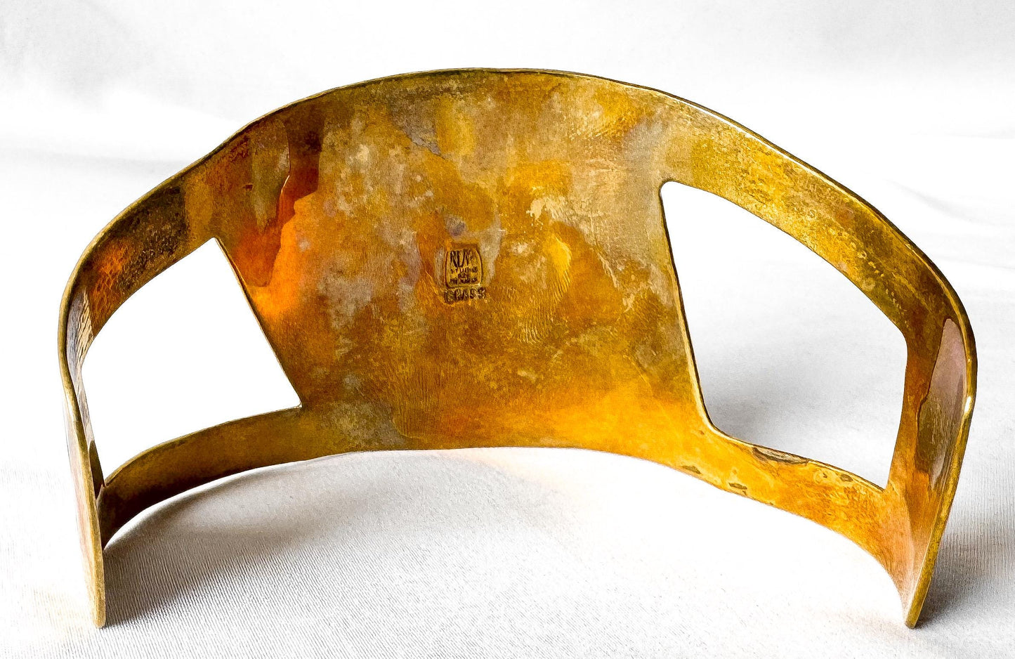 Vintage Robert Lee Morris RLM Studio Brass Sterling Silver Moving Shadows Adjustable Cuff Bracelet, Unique Statement Modernist Bracelet