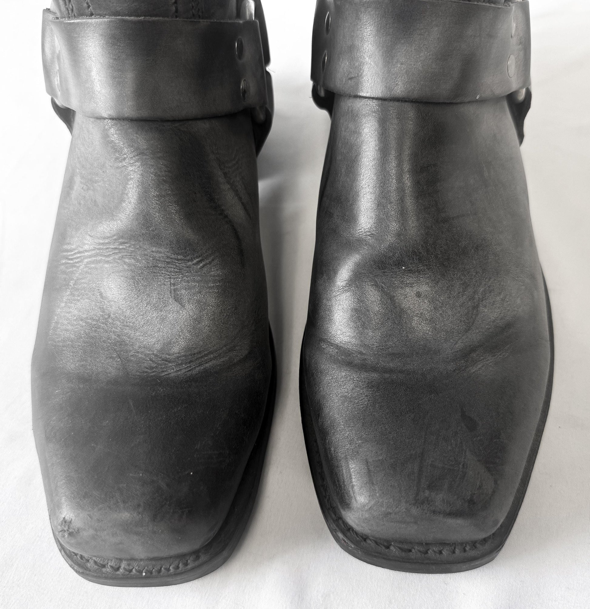 Vintage Style Frye 12R Dark Gray Harness Leather Boots, Women's Sz. 9M