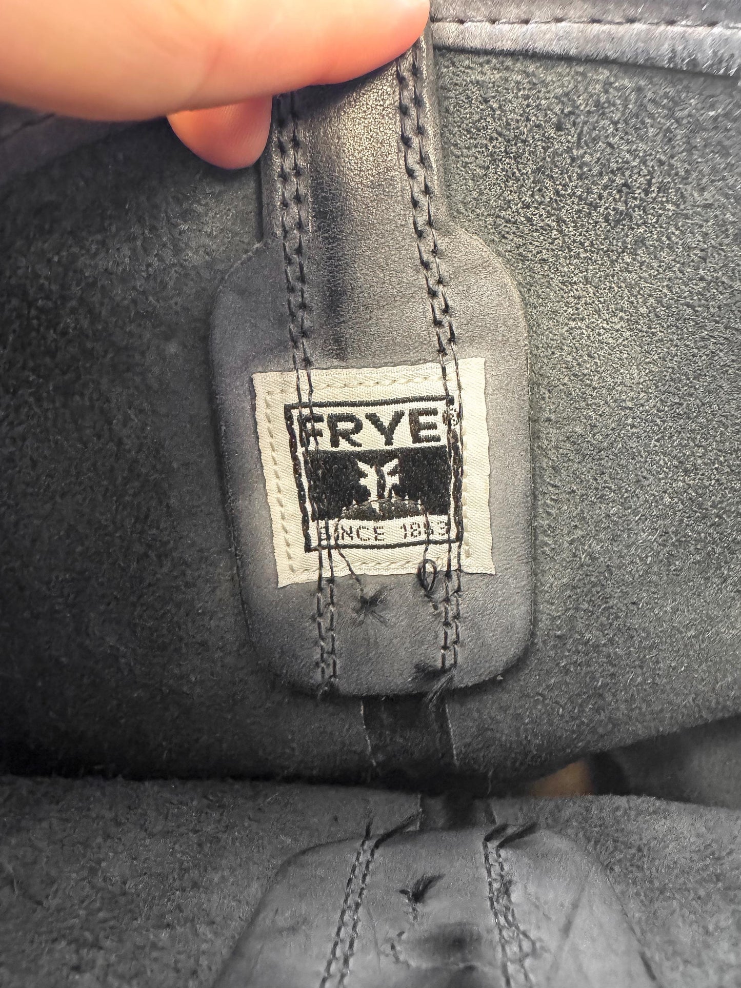 Vintage Style Frye 12R Dark Gray Harness Leather Boots, Women's Sz. 9M