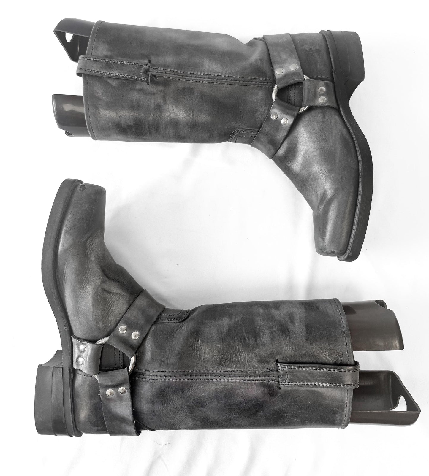 Vintage Style Frye 12R Dark Gray Harness Leather Boots, Women's Sz. 9M
