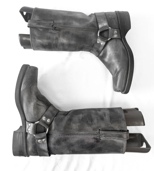 Vintage Style Frye 12R Dark Gray Harness Leather Boots, Women's Sz. 9M