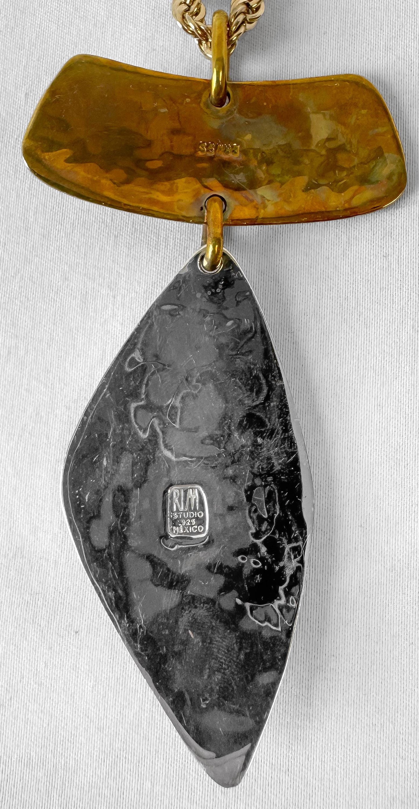 Vintage Robert Lee Morris RLM Studio "Moving Shadows" 925 Brass Mixed Metal Abstract 24" Gold Toned Chain Necklace Unique Modernist Necklace