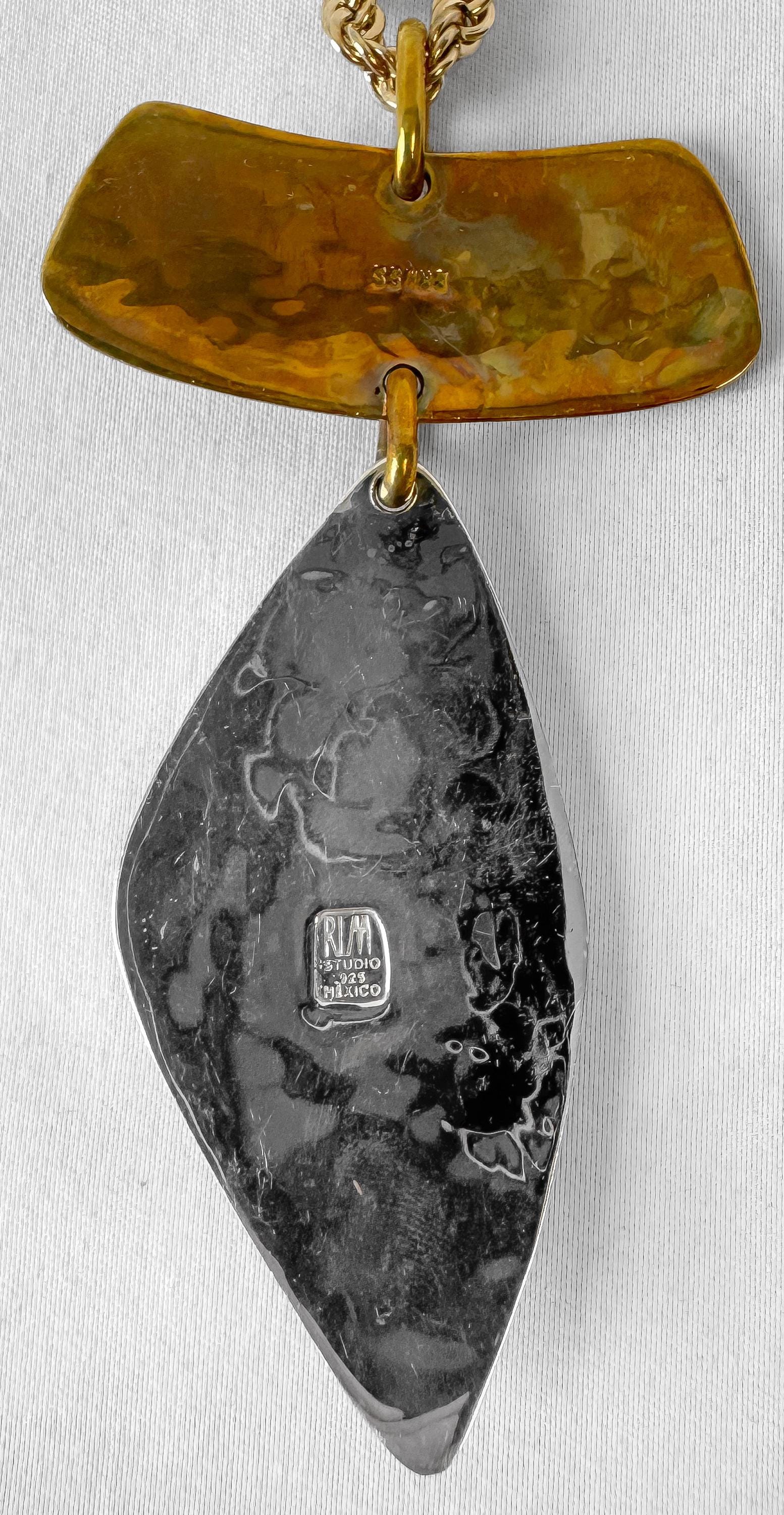 Vintage Robert Lee Morris RLM Studio "Moving Shadows" 925 Brass Mixed Metal Abstract 24" Gold Toned Chain Necklace Unique Modernist Necklace
