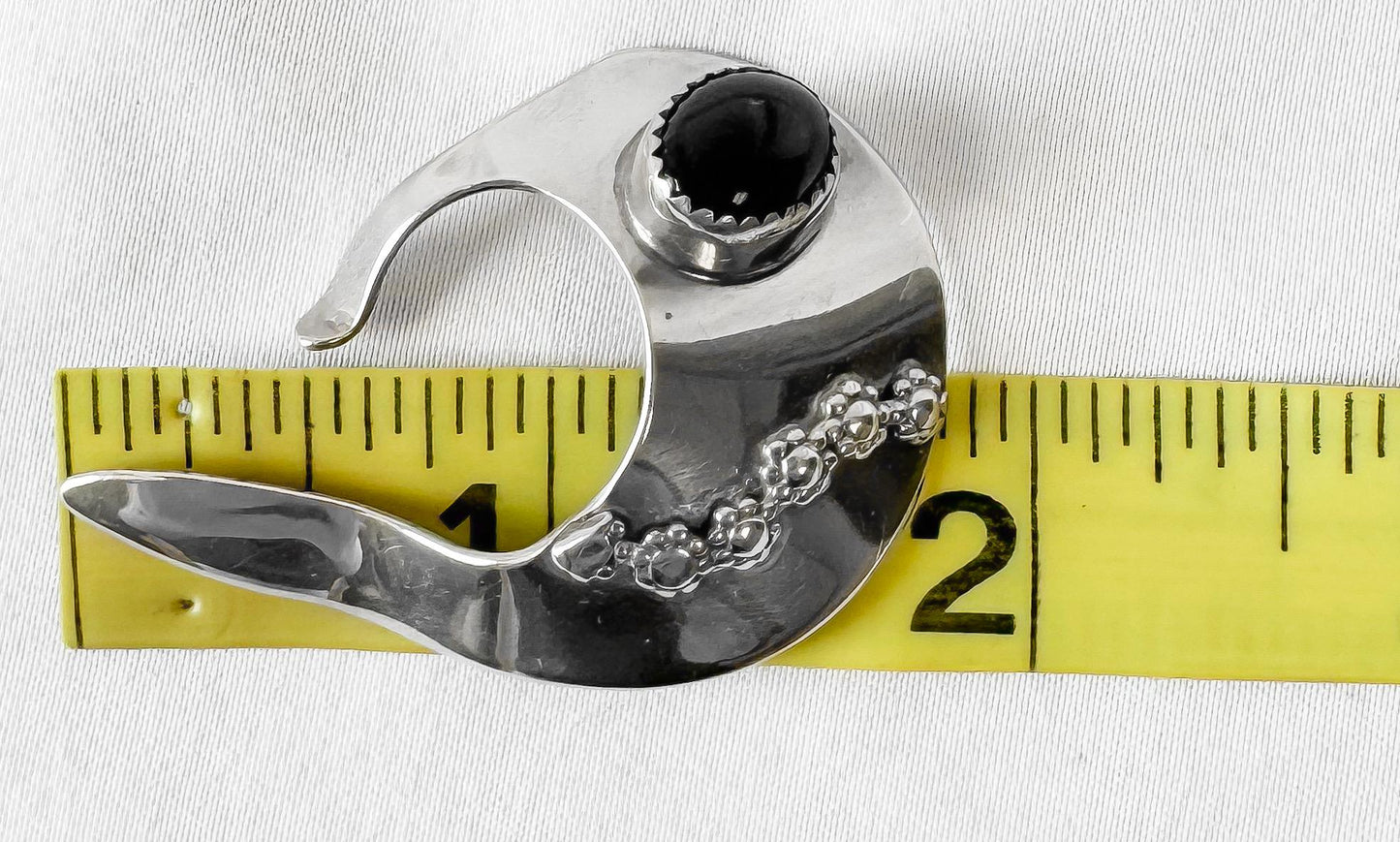 Vintage Lazaro Gutierrez Sterling Onyx Floral Stamped Ear Cuffs, Unique Statement Modernist Style Jewelry