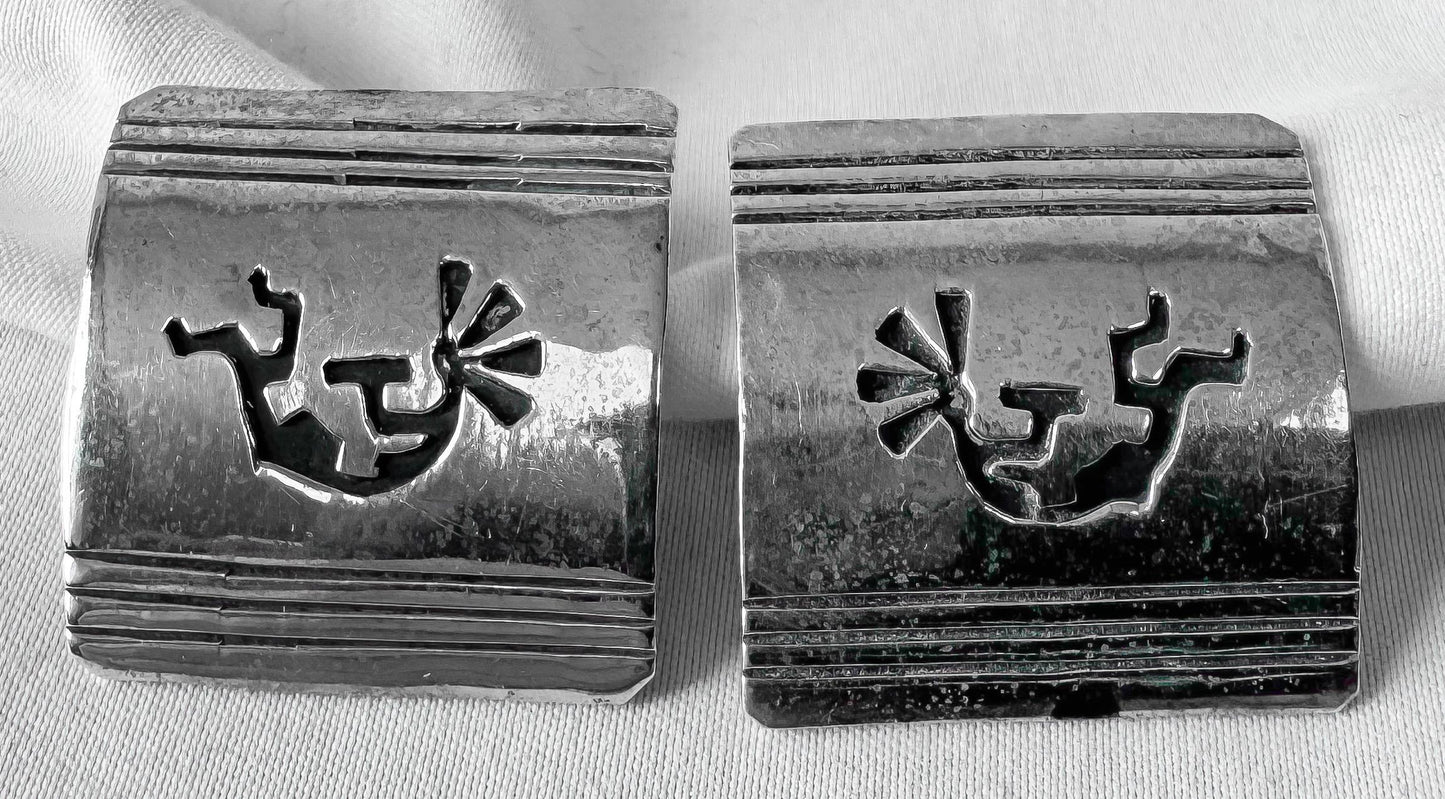 Vintage T. Billy Sterling Silver Kokopelli Square Navajo Stud Earrings
