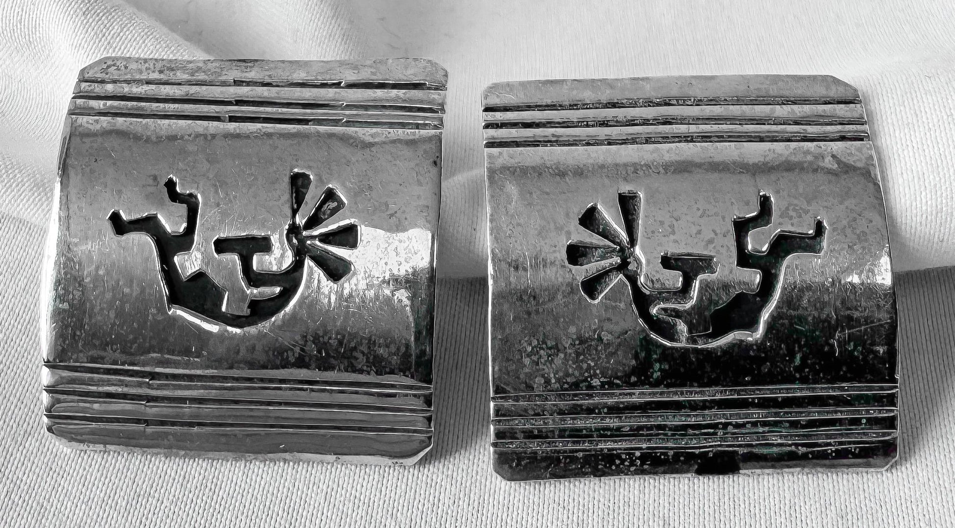Vintage T. Billy Sterling Silver Kokopelli Square Navajo Stud Earrings