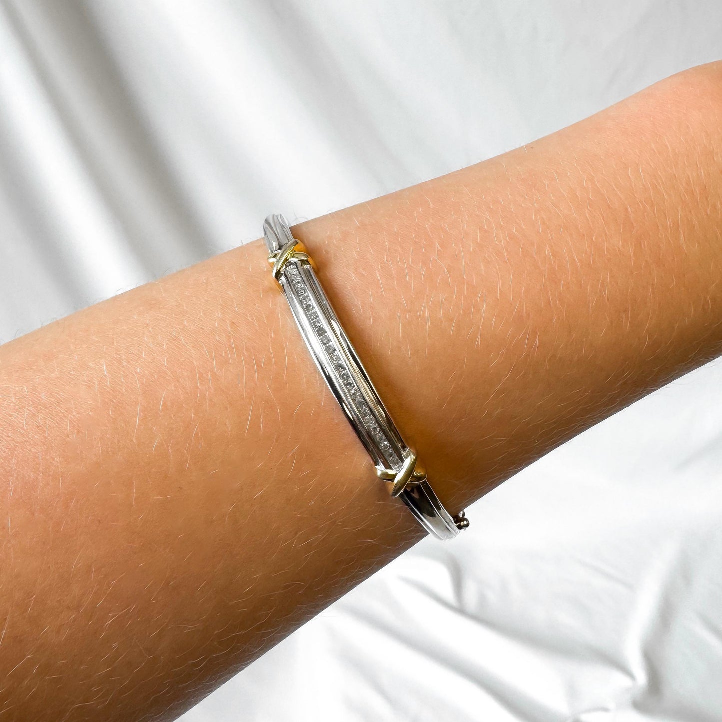 925 Sterling Silver Gold Toned X Diamond Bangle, Simple Everyday Minimalist Bracelet