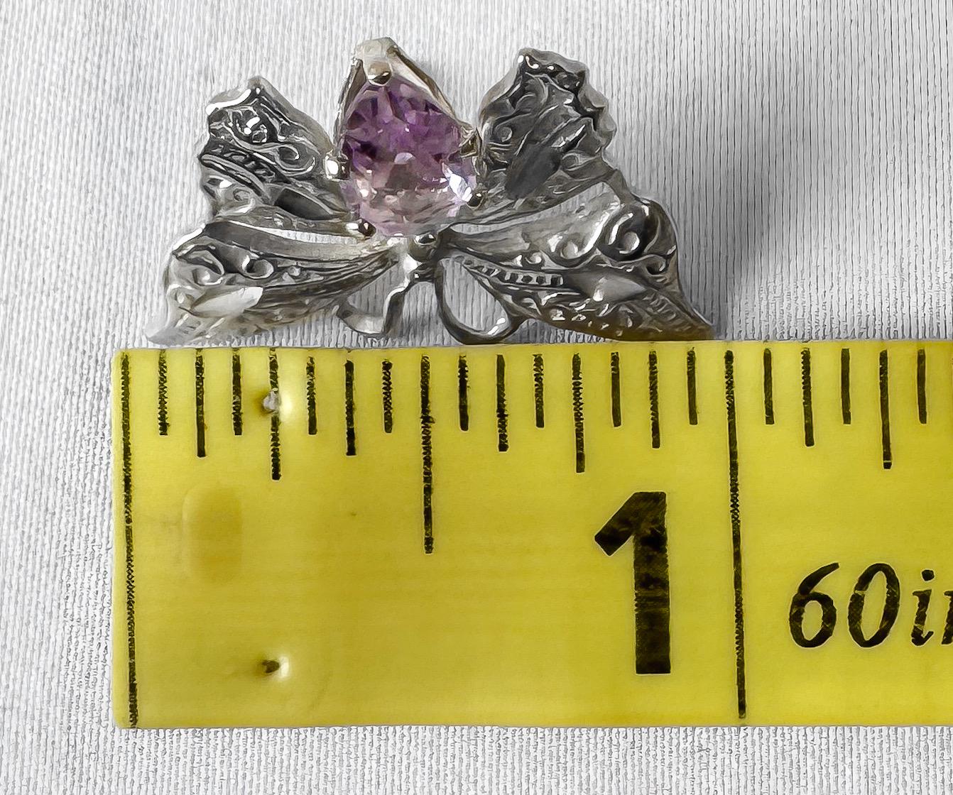 Vintage 925 Sterling Silver Amethyst Butterfly Stud Earrings, Boho Whimsy Brutalist Style Earrings