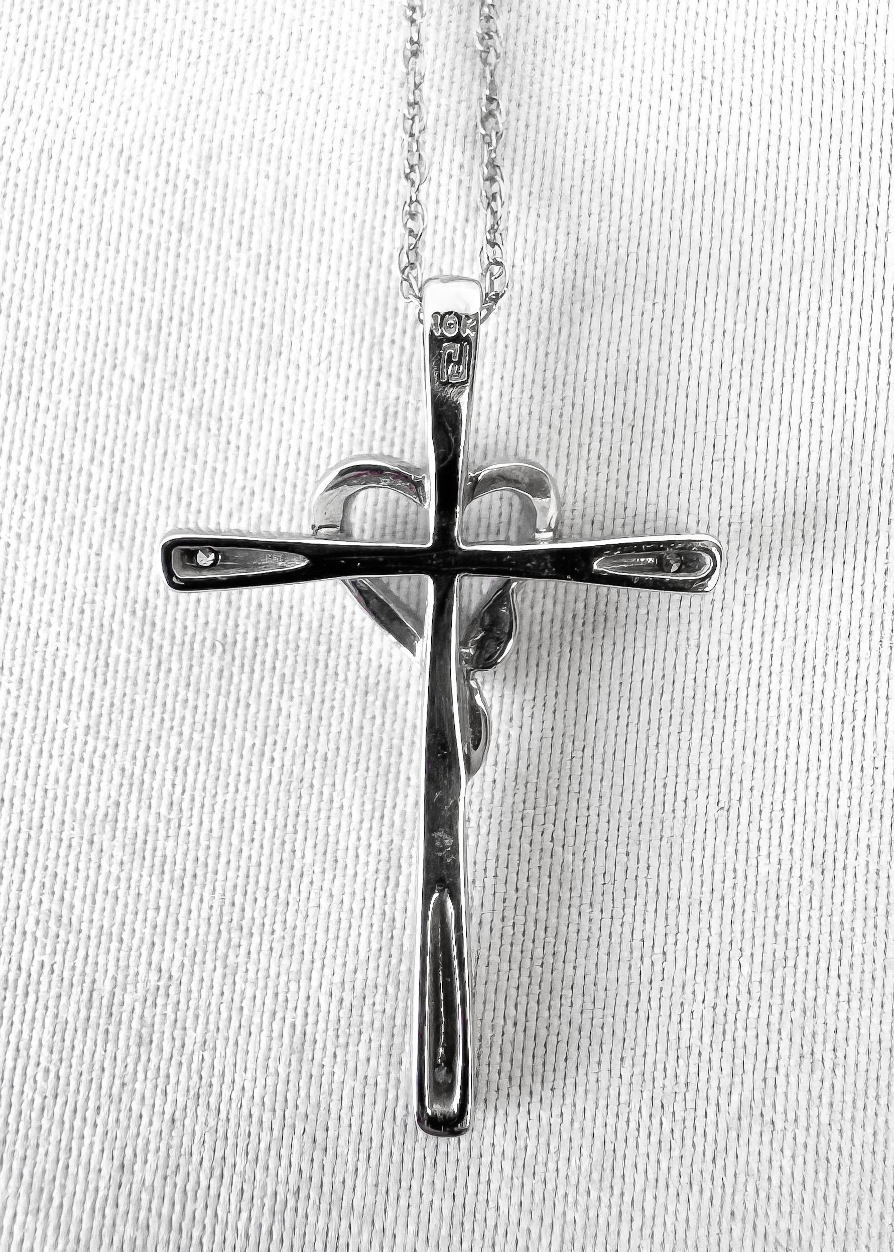 10K White Gold Diamond Accent Cross Asymmetrical Heart 18.5 Inch Pendant Necklace