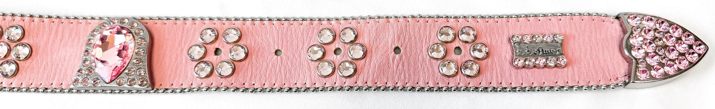 Vintage Style B.B. Simon Baby Pink Leather Rhinestone Swarovski Crystal Chunky Belt, 30"-36" Waist, Unique Statement Western Festival Belt