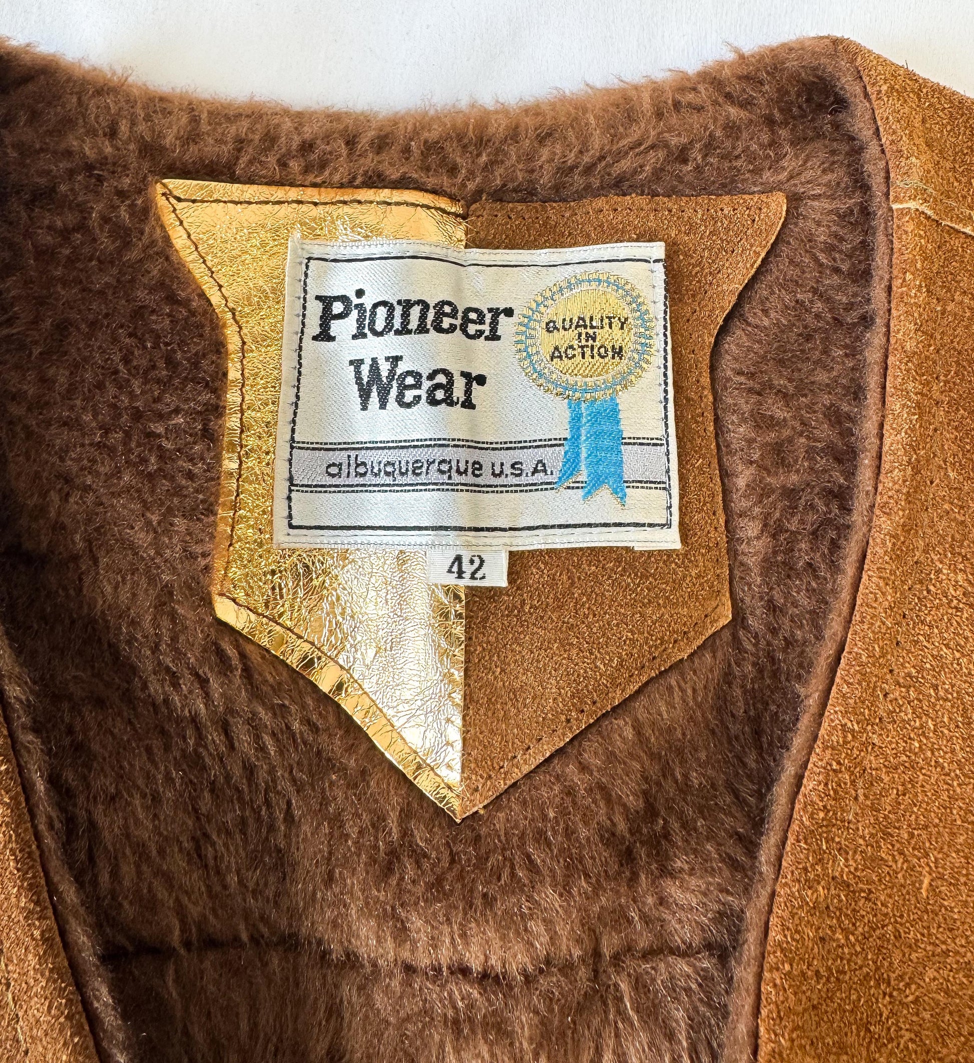 60s Pioneer Wear Brown Suede Leather Fur Lined Vest, Approx. Men's Sz. L, Vintage Western Vest Top