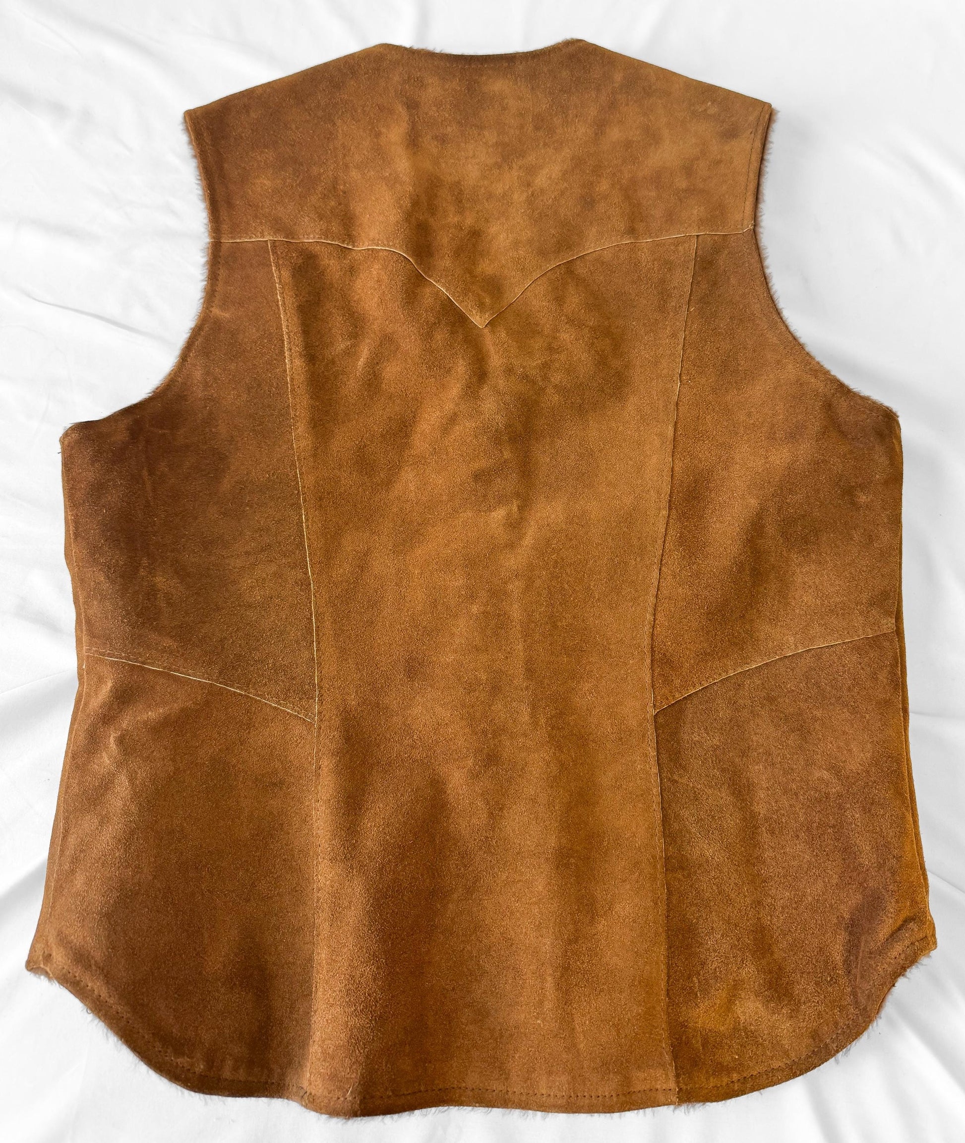 60s Pioneer Wear Brown Suede Leather Fur Lined Vest, Approx. Men's Sz. L, Vintage Western Vest Top