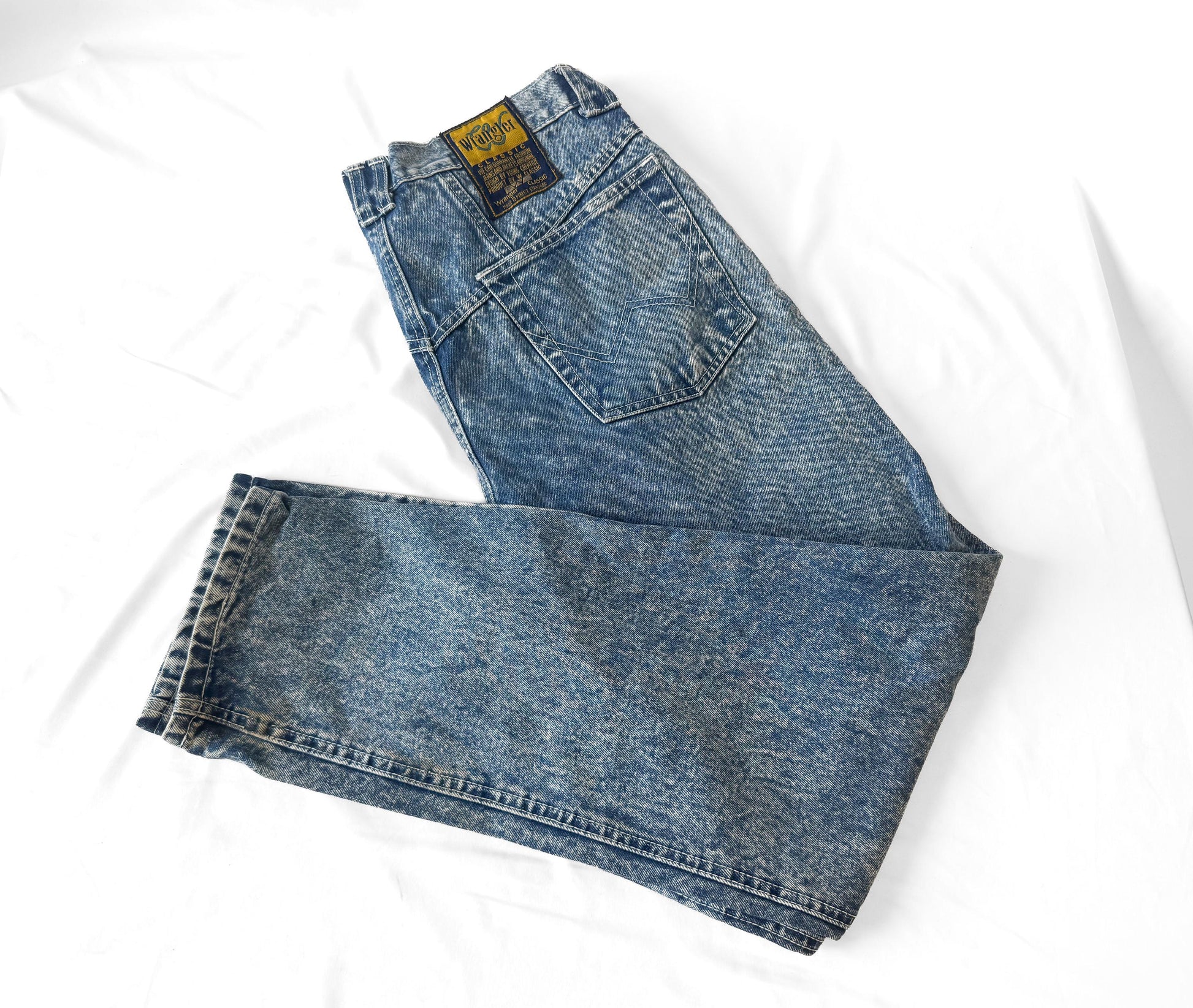 90s Wrangler Medium Acid Wash Men's Tapered Leg Jeans, Men's Sz. 36" x 32", Rare Vintage Western Jeans