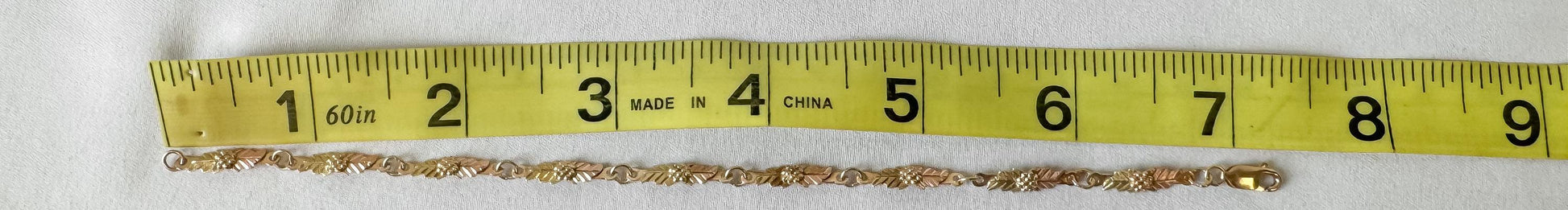 Vintage 10K CCO Black Hills Gold Tri Color Leaf Bar Link Bracelet